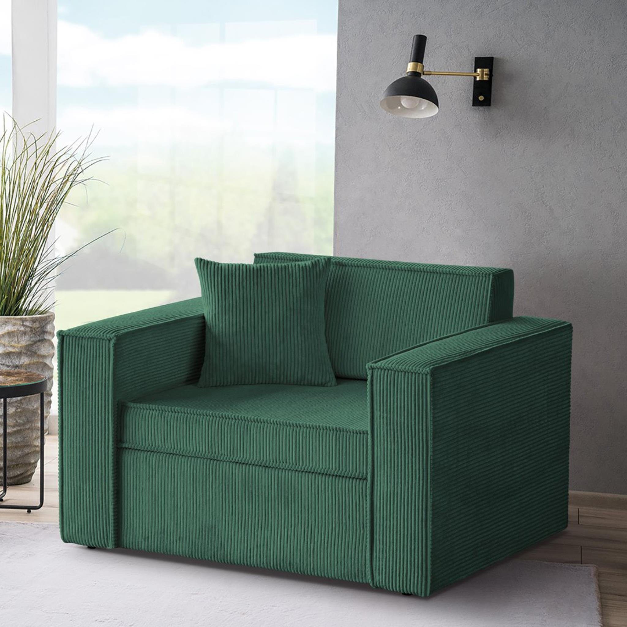 für mit Grün cm Relaxsofa aus Beautysofa Bettkasten, Einzelsofa Dave, Cordstoff, (poso 14) Relaxfunktion, 117 modernes Wohnzimmer Schlafsofa