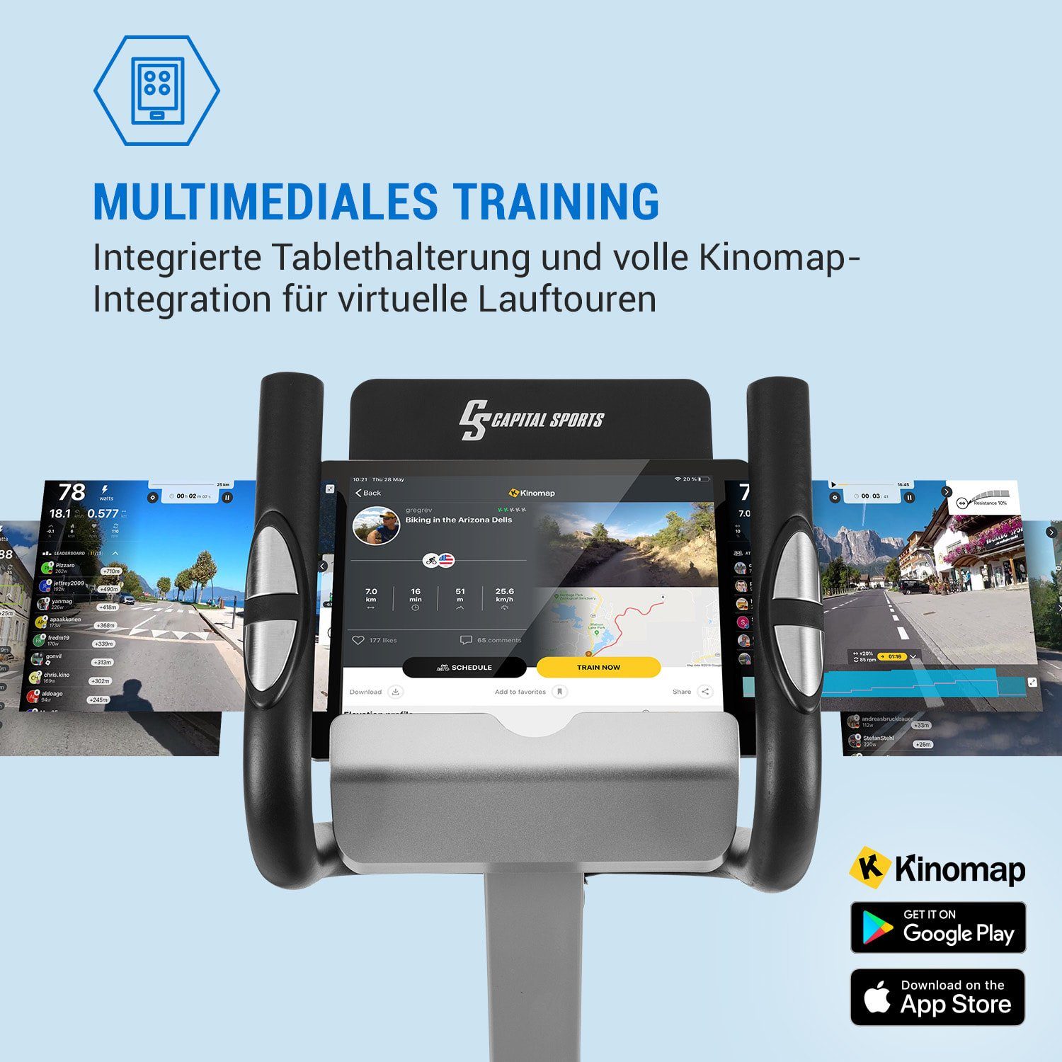 Capital Sports Heimtrainer Helix Comfort ; (Tablet-Halterung LCD-Display; USB) mit Kinomap App;Trainingscomputer