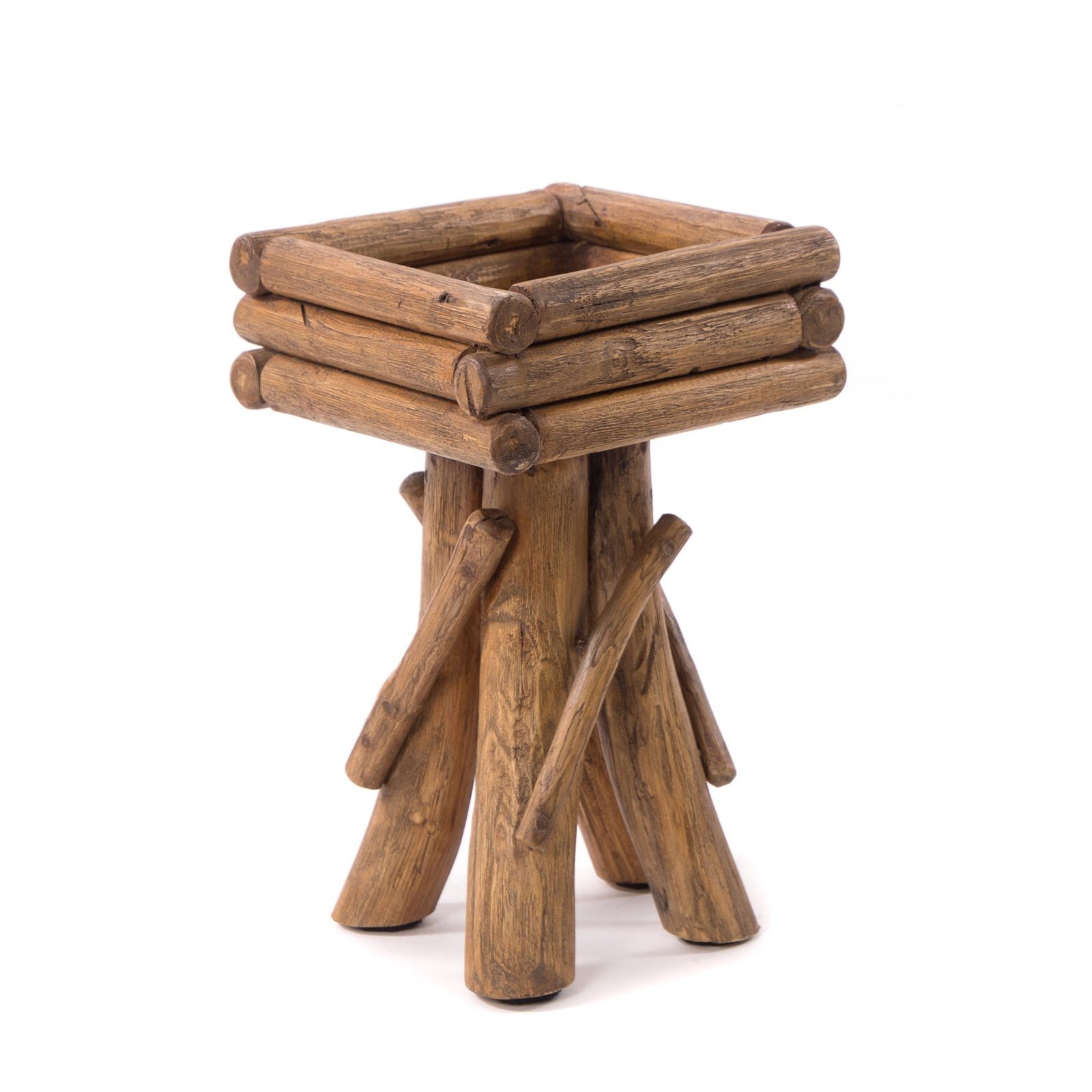 DESIGN DELIGHTS Beistelltisch BLUMENHOCKER TWIST, Holz massiv rustikaler Holzhocker, Blumenständer