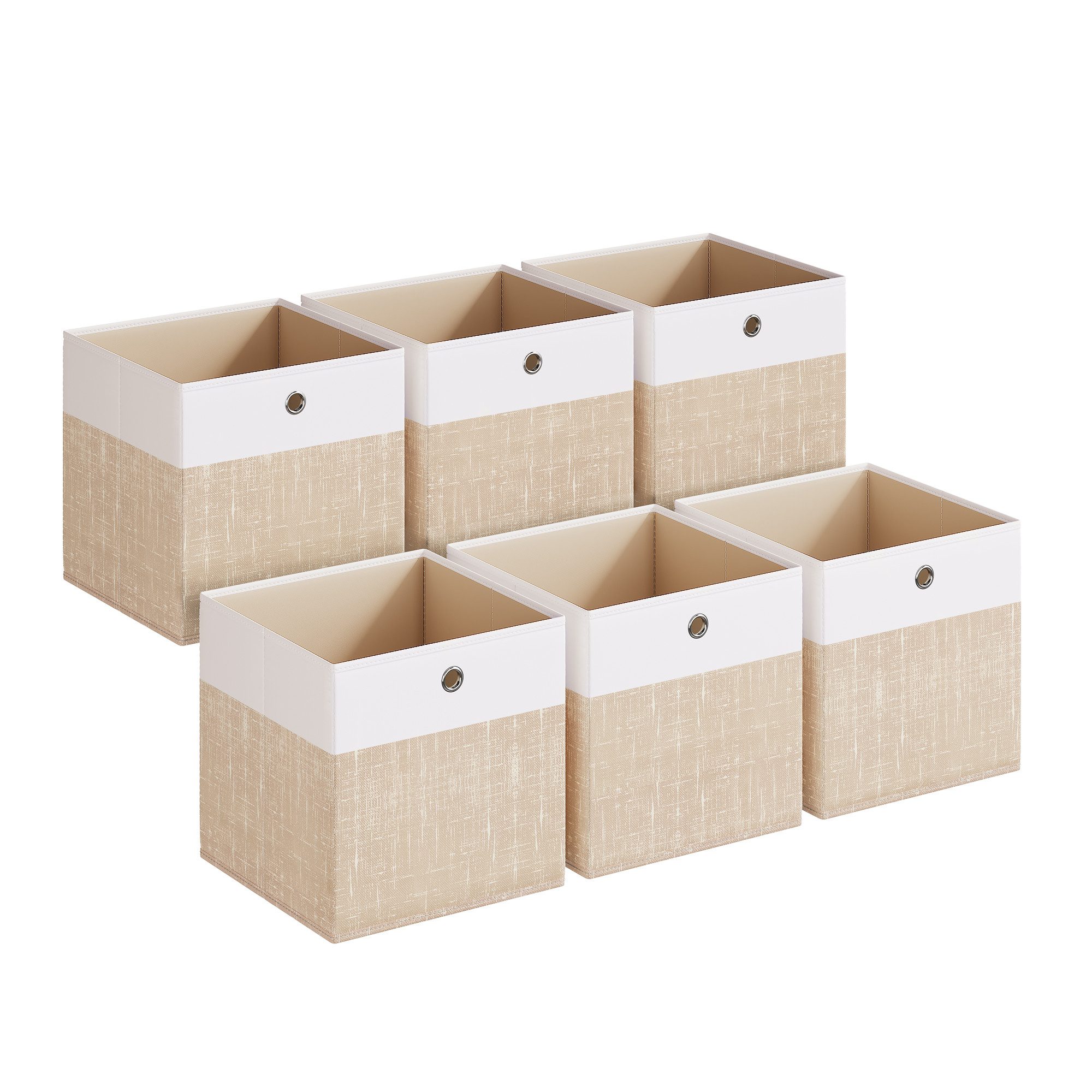 SONGMICS Aufbewahrungsbox Aufbewahrungskorb, Ordnungsboxen, Faltbox, Stoffbox für Würfelregal (6 St), mit PP-Platten, geruchsneutral, 30 x 30 x 30 cm, wolkenweiß-sandbeige