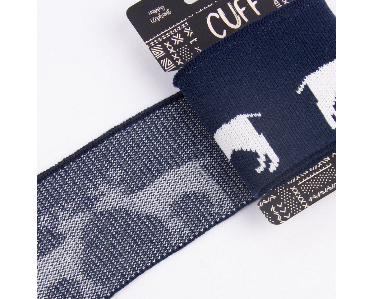 Thumbnail - SCHÖNER LEBEN. Stoff Cuff Bündchen Fertigbündchen Rentier dunkelblau weiß 7x110cm