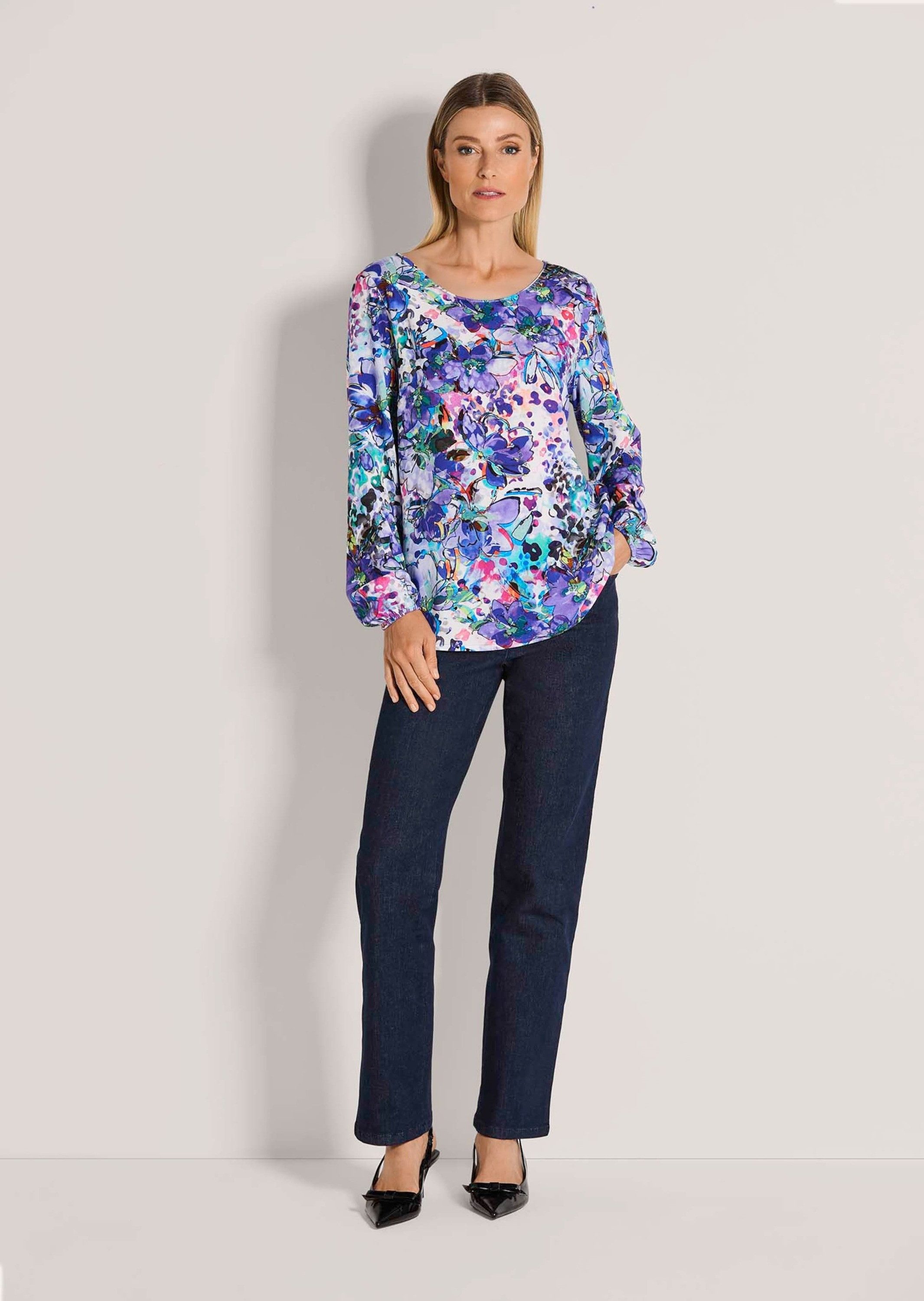 MADELEINE Schlupfbluse Viskosebluse mit floralem Aquarellmuster Freizeitblu günstig online kaufen
