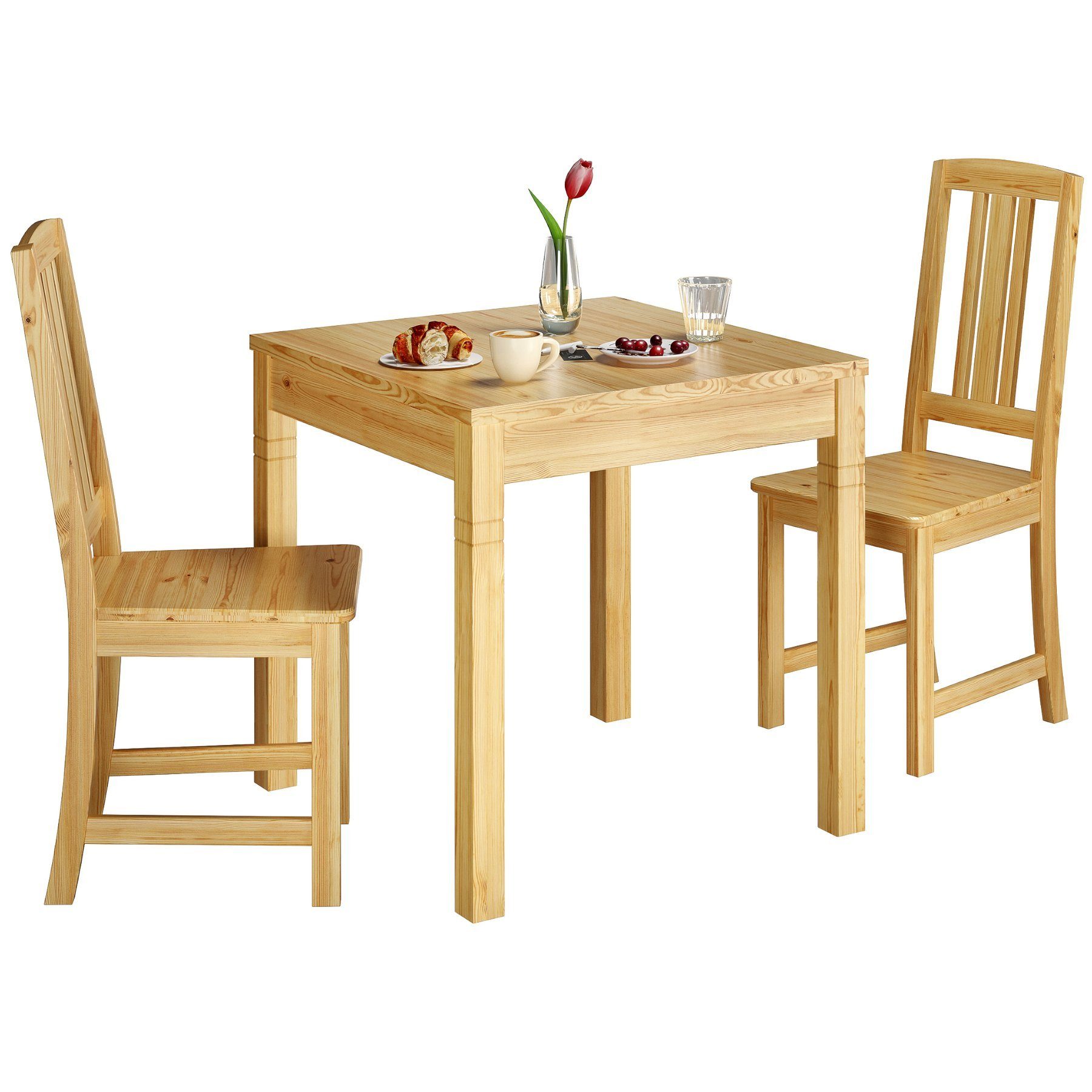 Essgruppe ERST-HOLZ Essgruppe Tisch 2 Schöne Kiefer und mit Massivholz natur Stühle