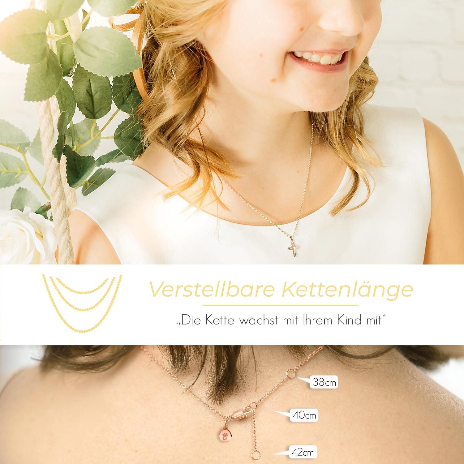 Amoonic Kreuzkette Halskette Mädchen Silber 925 mit Kreuz Anhänger Kommunion und Taufe (individuell anpassbare Halskettenlänge)