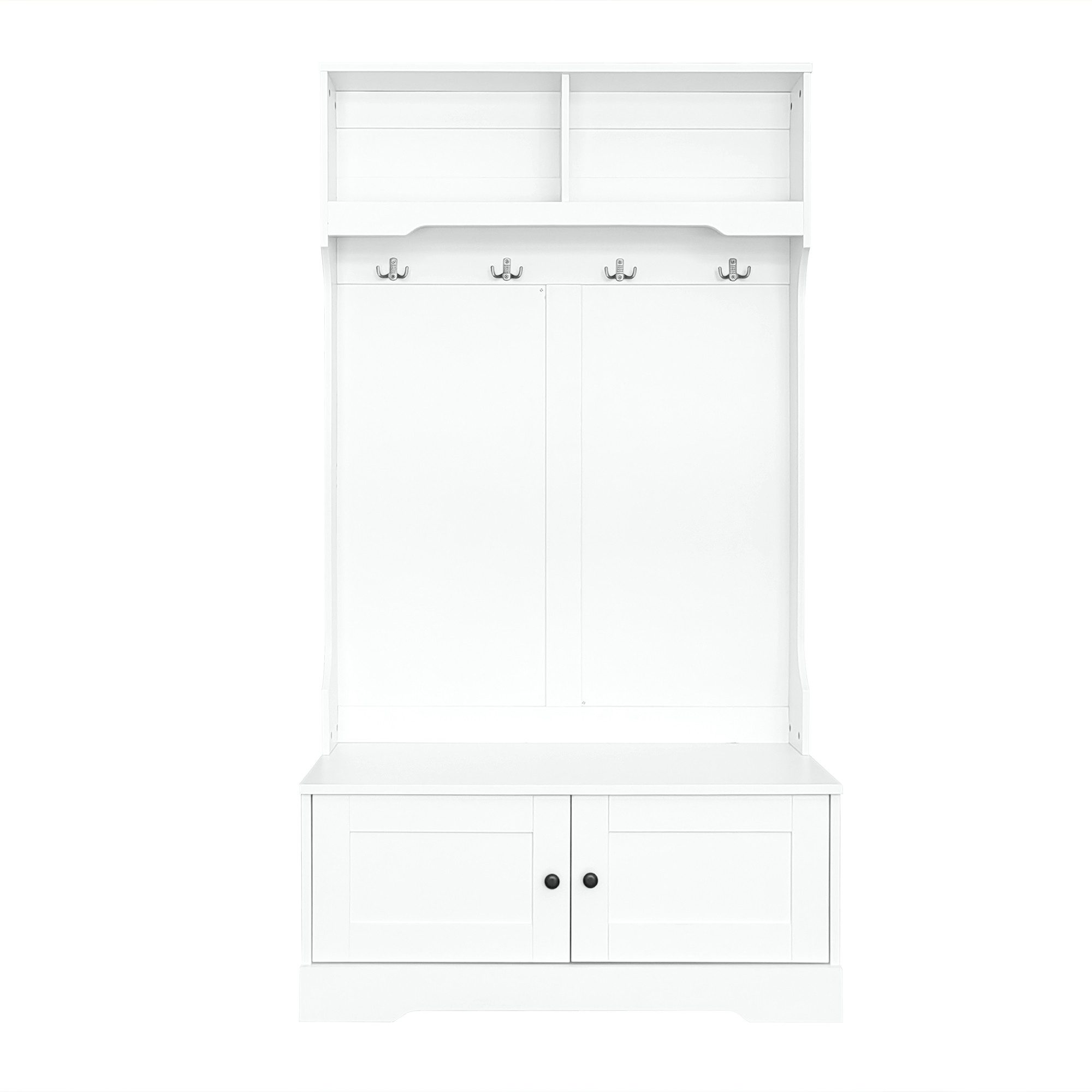 Flieks Garderoben-Set mit Schuhbank, 4 Haken und offenen Regalen, (1-St., 101,5x47x183 cm), Eingangsschrank Flurmöbel Garderobeschrank mit Stauraum Weiß
