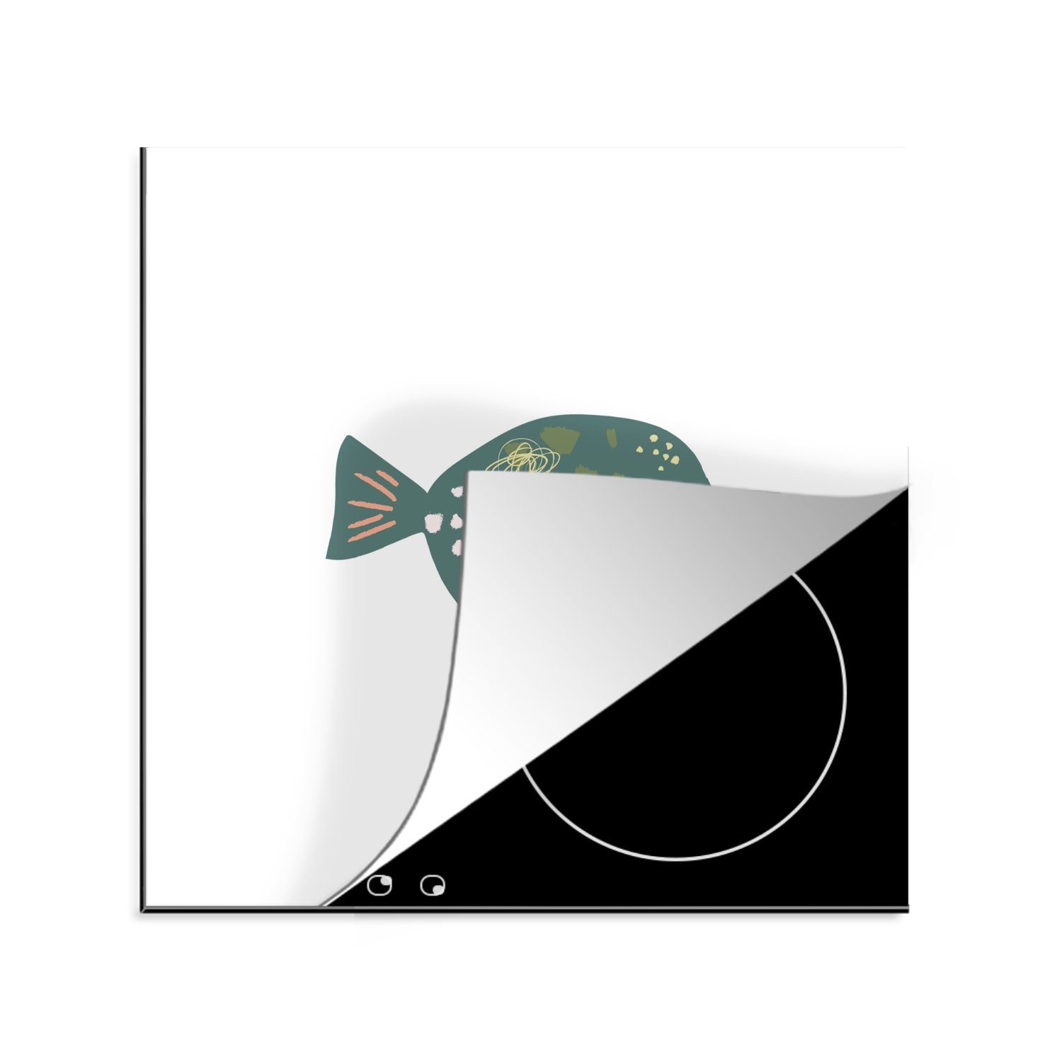 MuchoWow Herdblende-/Abdeckplatte Pastell - Grün - Fisch, Vinyl, (1 tlg), 78x78 cm, Ceranfeldabdeckung, Arbeitsplatte für küche
