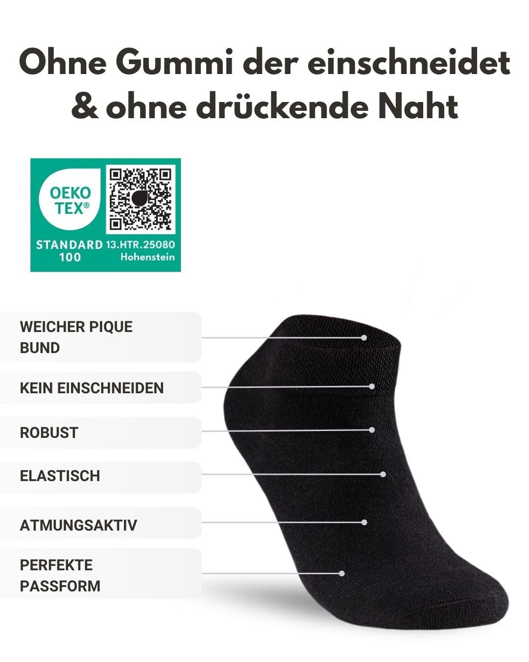 sockenkauf24 Diabetikersocken Sneaker Socken Diabetiker ohne Gummibund & ohne Naht Baumwolle (10-Paar) Diabetiker Socken mit Komfortbund ohne Gummi für Damen & Herren