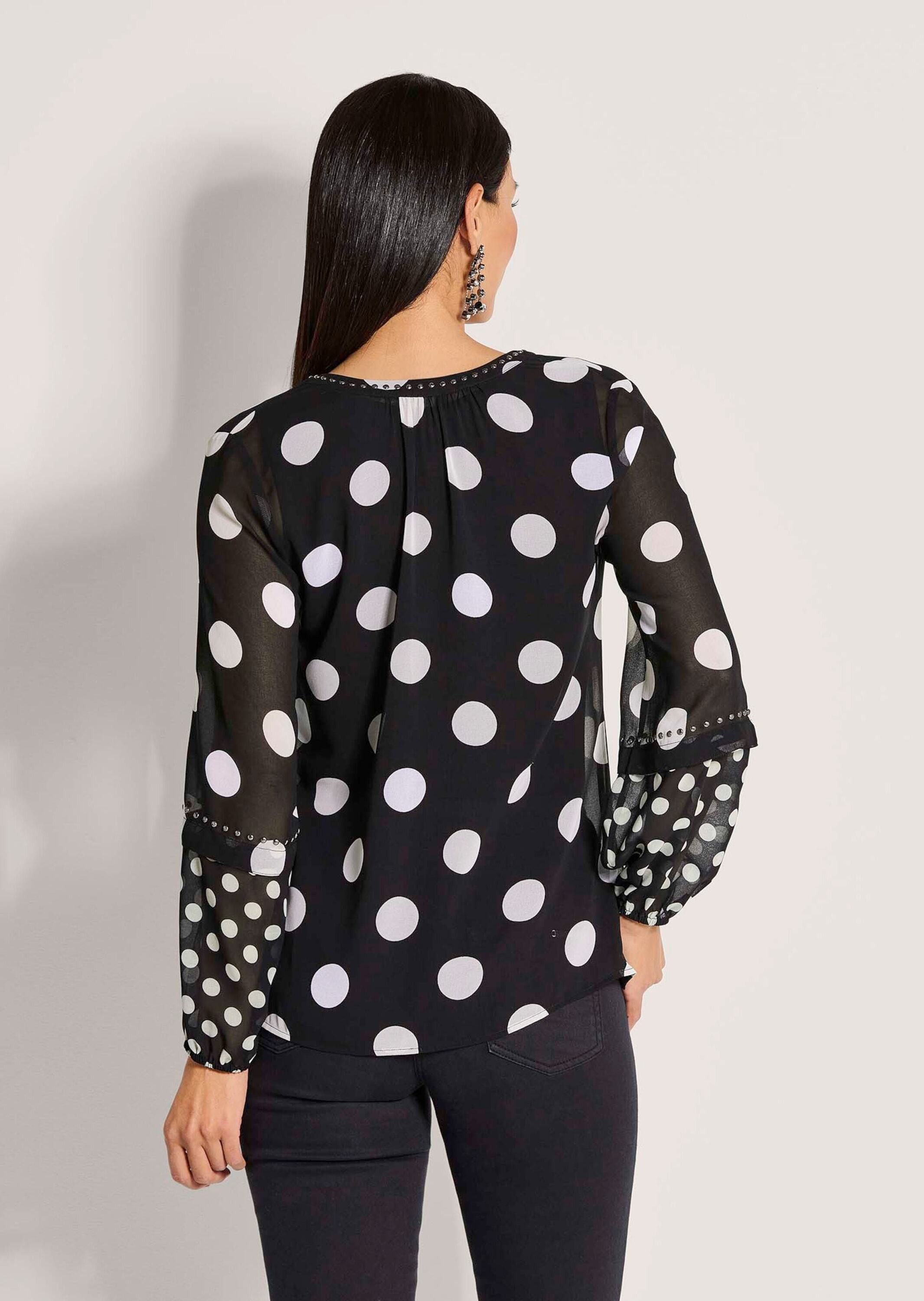 MADELEINE Langarmbluse Elegante Bluse mit Pünktchen-Druck Zart transparent mit Rundhals, Bindeband und langen Ärmeln