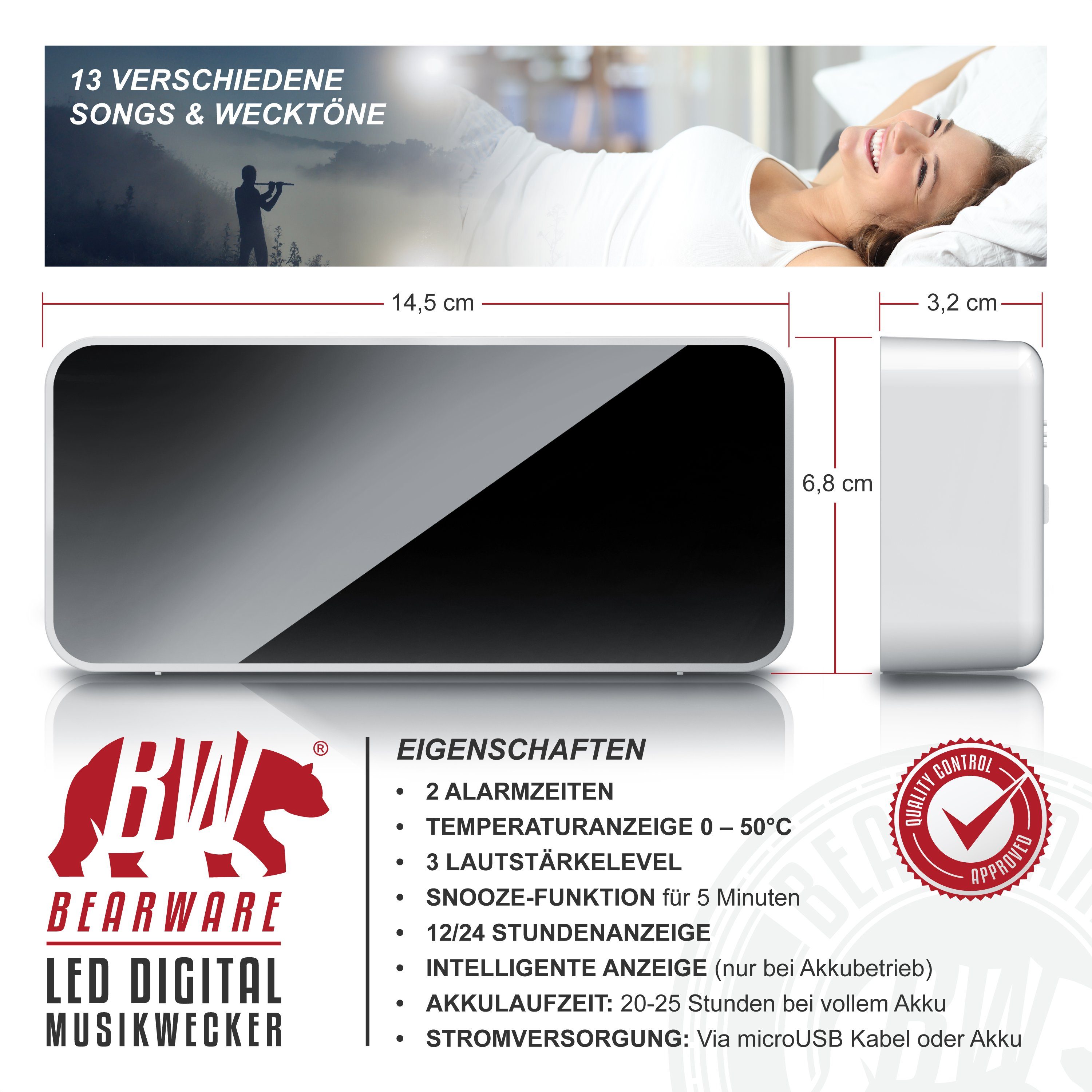 BEARWARE Wecker mit Netzteil & Akku, Musikwecker, Reisewecker mit Temperatu günstig online kaufen