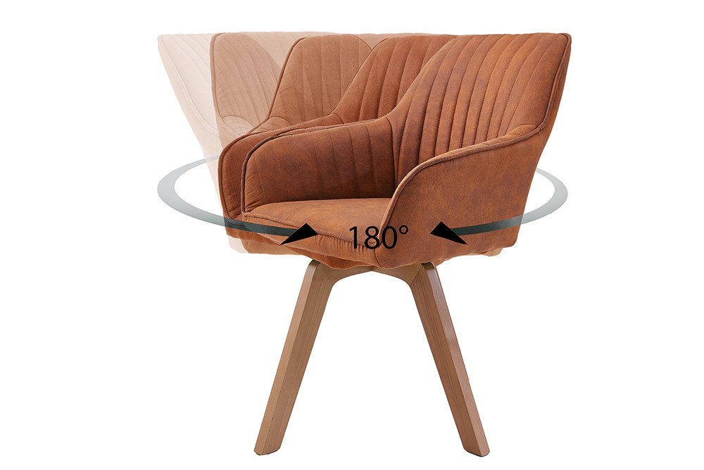 riess-ambiente Polsterstuhl LIVORNO vintage braun – Microfaser, drehbar, Holz-Beine, mit Armlehne (Einzelartikel, 1 St), mit 180° Drehfunktion und Autoreturn – ideal für Dein Esszimmer. € 99,95