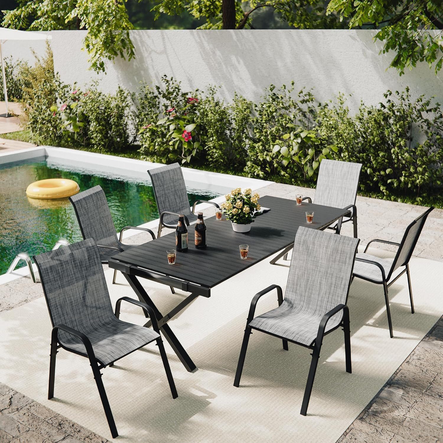 GOTLAND Gartenstuhl Hochlehner Gartenstühle 6er Set Stapelbar, Wetterfeste Terrassenstühle (für Garten, Balkon, Terrasse, Poolbereich, 6 St), mit Armlehnen, Atmungsaktives Textilene & Stahlgestell