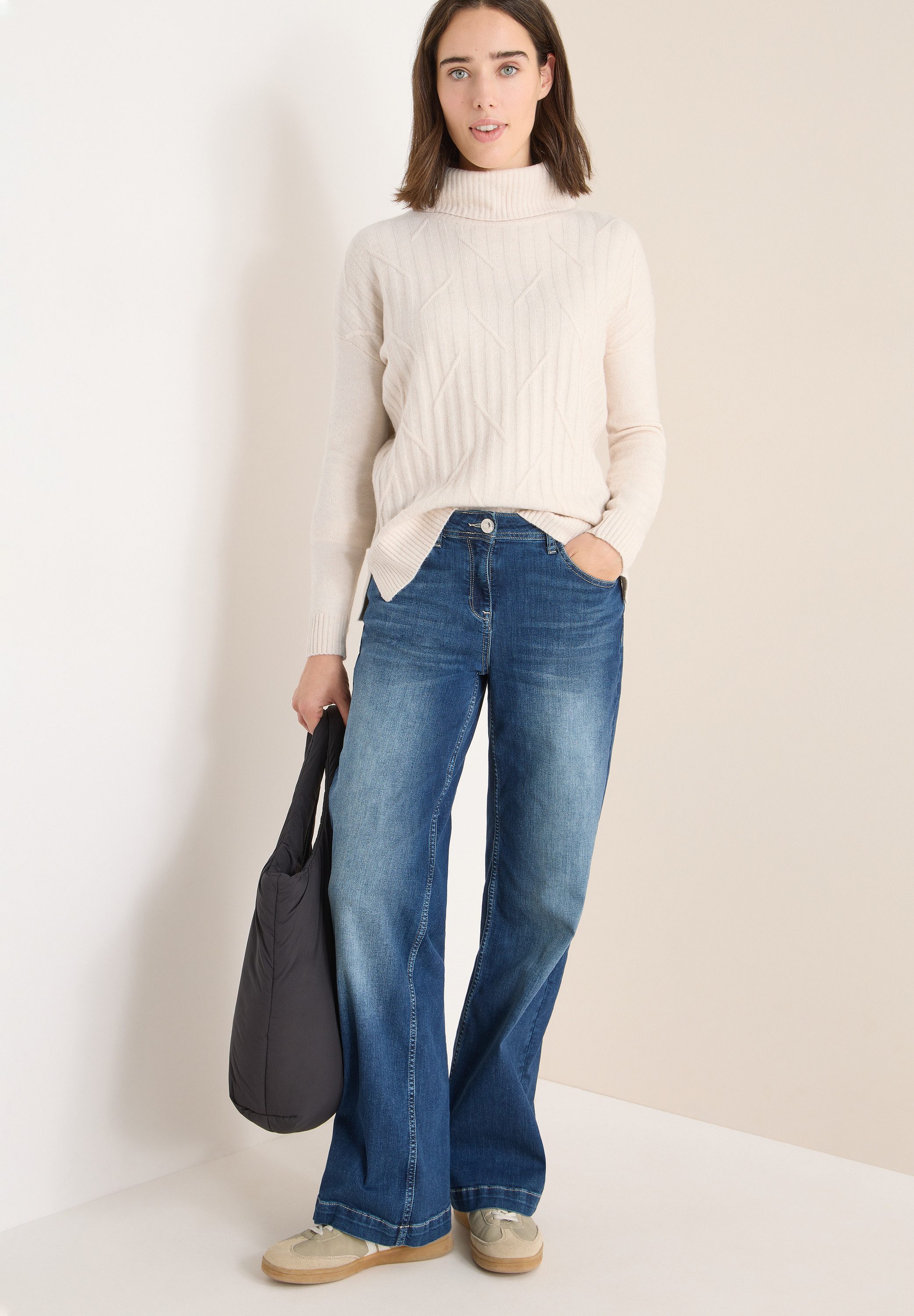CECIL Rollkragenpullover mit Strick-Muster und Umlegekragen