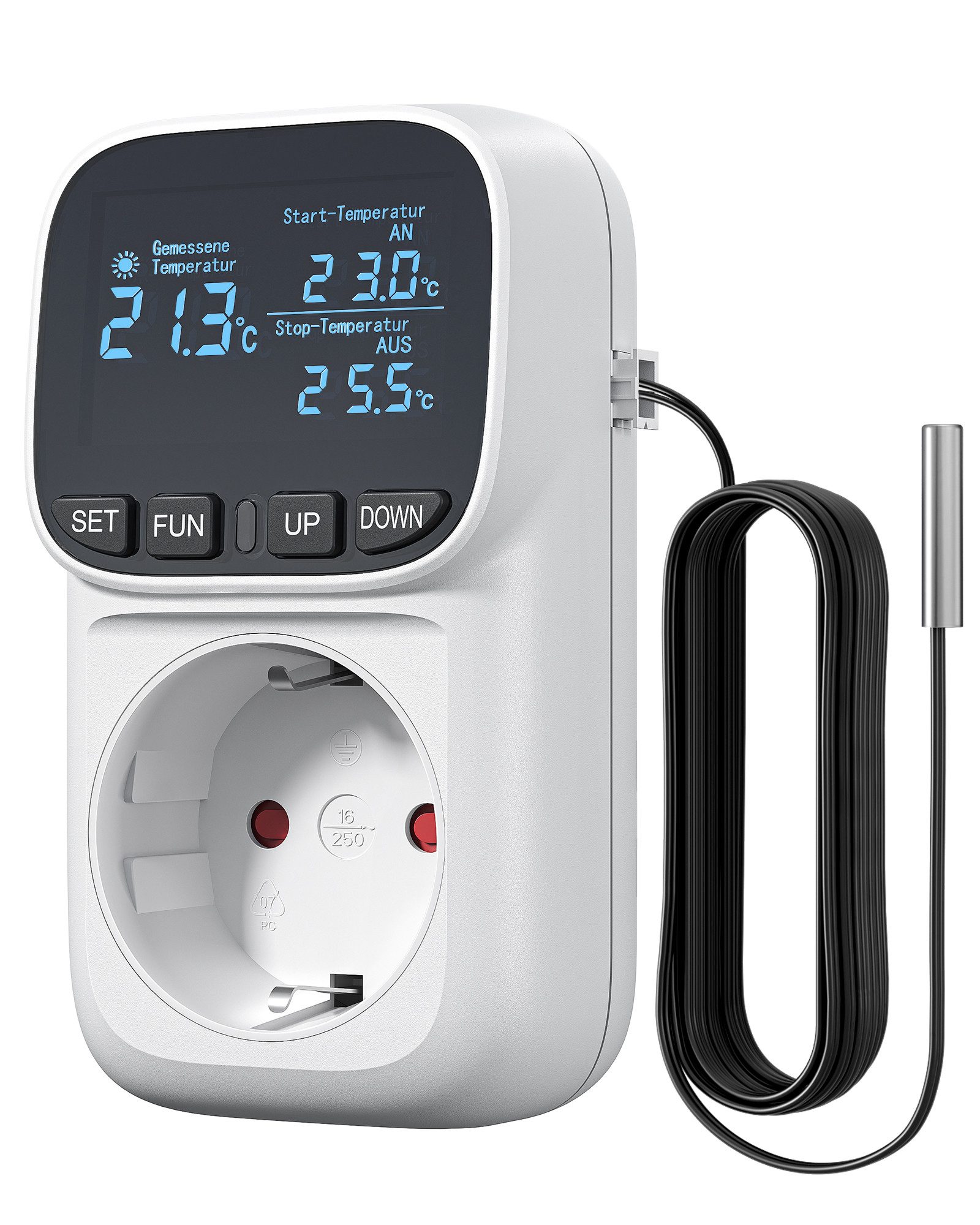 DEWENWILS Steckdosen-Thermostat Temperaturregler, Temperaturschalter mit Fühler, Termostat