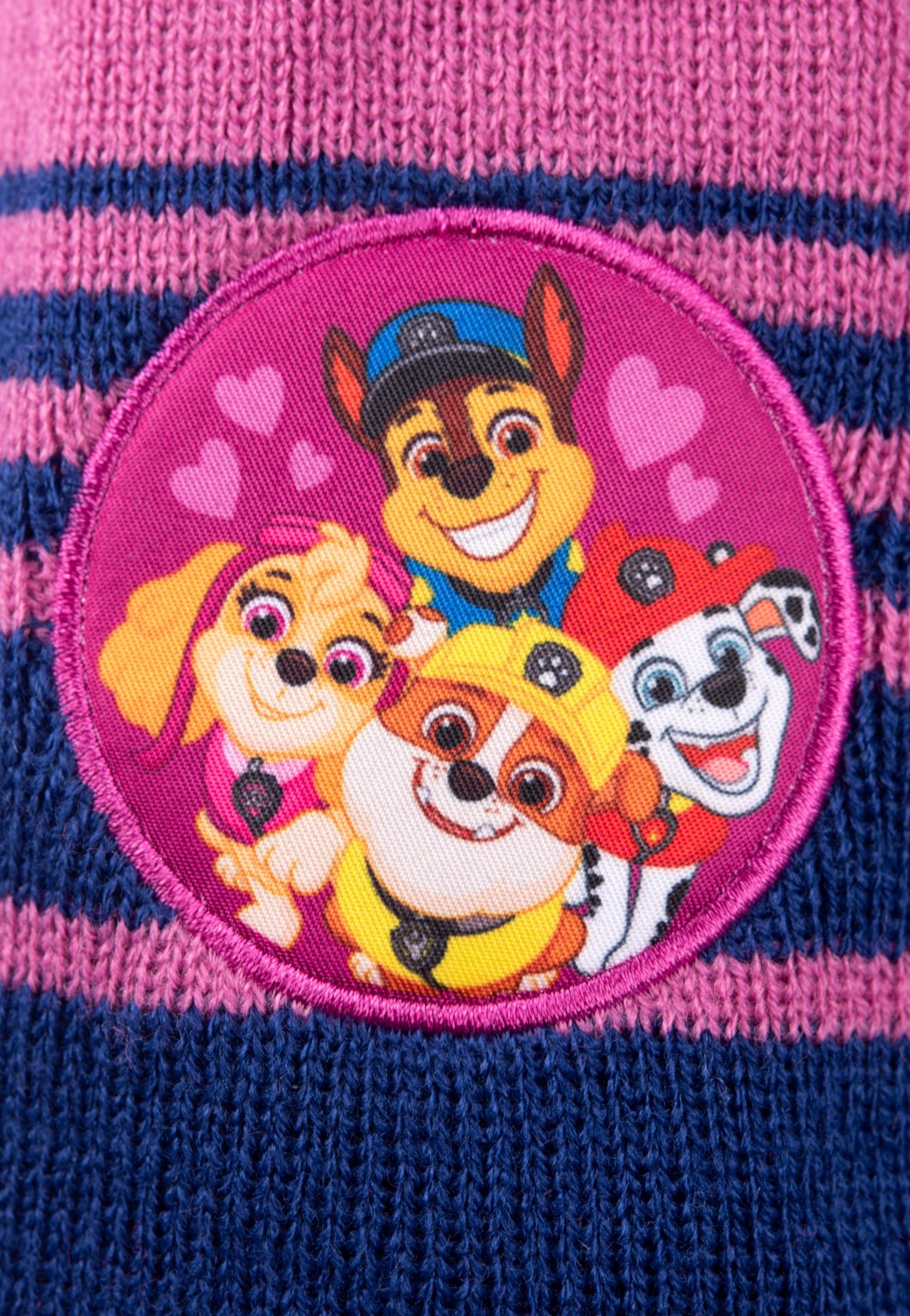 United Labels® Strickmütze Paw Patrol gestreift und mit Bommeln & Patch - Girls