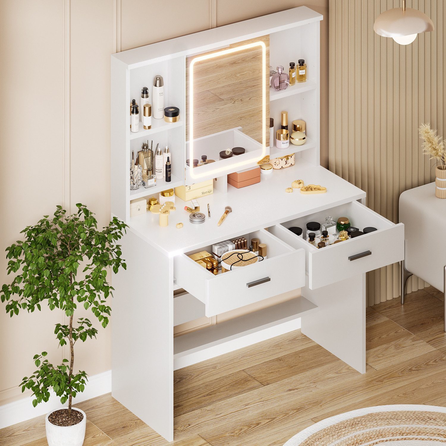 HOMALL Schminktisch Mit LED-Beleuchtung, einstellbare Helligkeit, günstig online kaufen