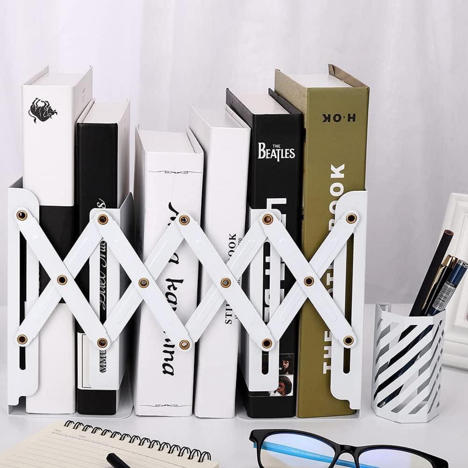 LuxusKollektion Buchstütze Buchstützen mit Stifthalter, verstellbare Bookends bis 19