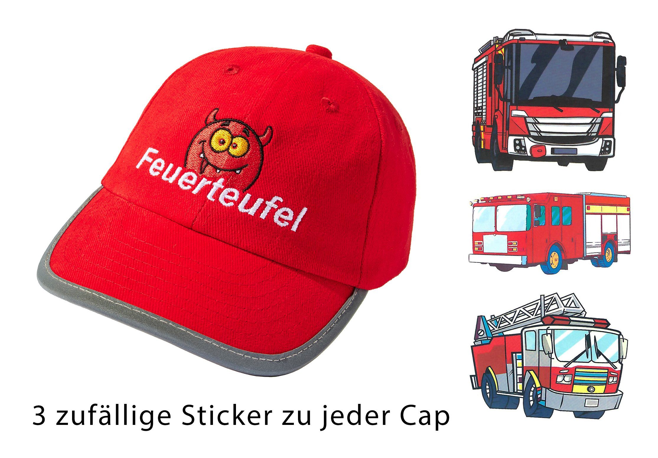 Rot Cap Klett-Verschluss Baddery Kinder Baseball Feuerwehrauto Size Reflektoren Sticker), Einheitsgröße, Kappe Stick, One 3 (inkl. Feuerteufel -