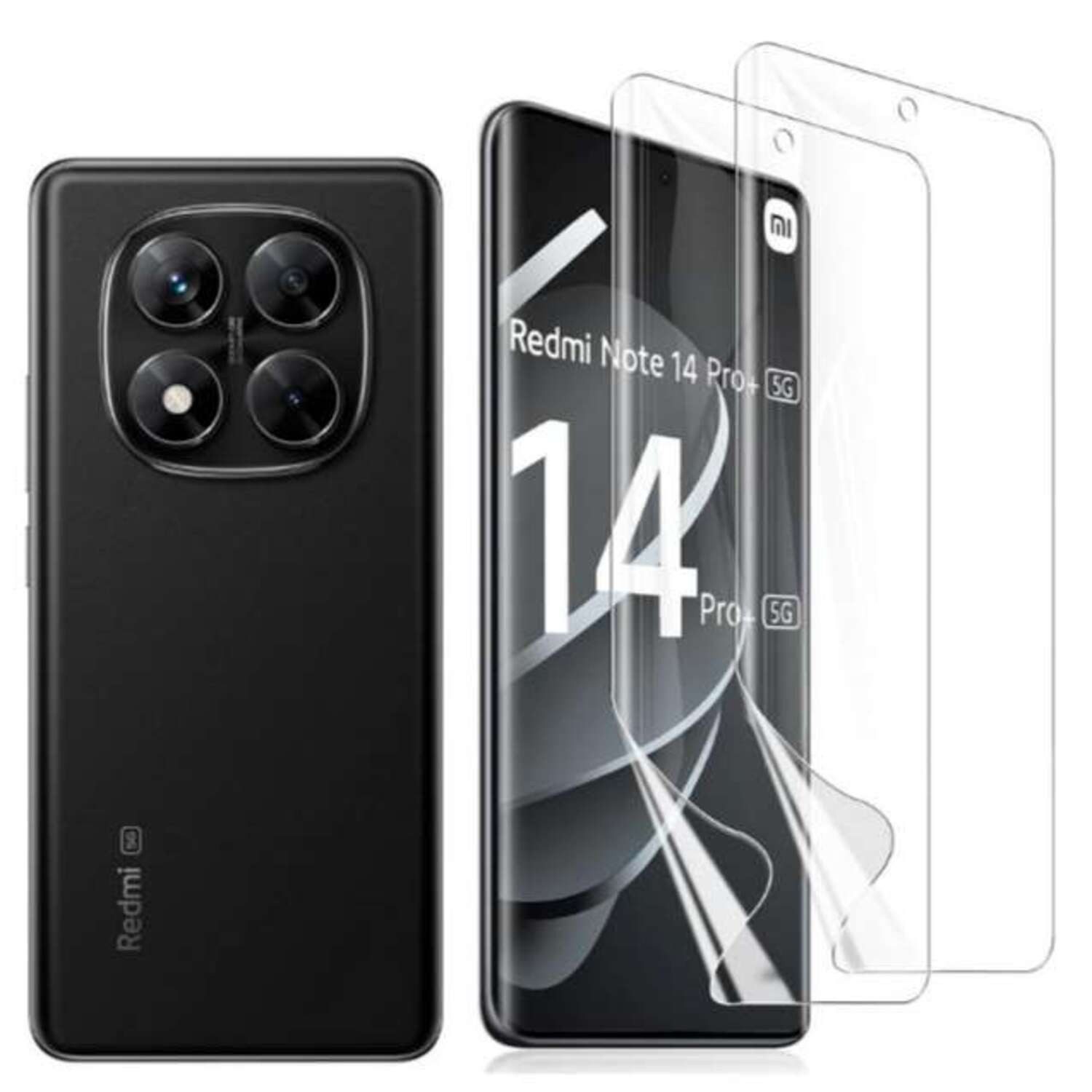 CLM-Tech Displayschutzfolie 2x Schutzfolie für Xiaomi Redmi Note 14 Pro 5G Folie kristallklar für Xiaomi Redmi Note 14 Pro 5G / Redmi Note 14 Pro Plus 5G, TPU Folie - Anti-Fingerabdruck und kratzfest -, 2 Stück, Kristallklar