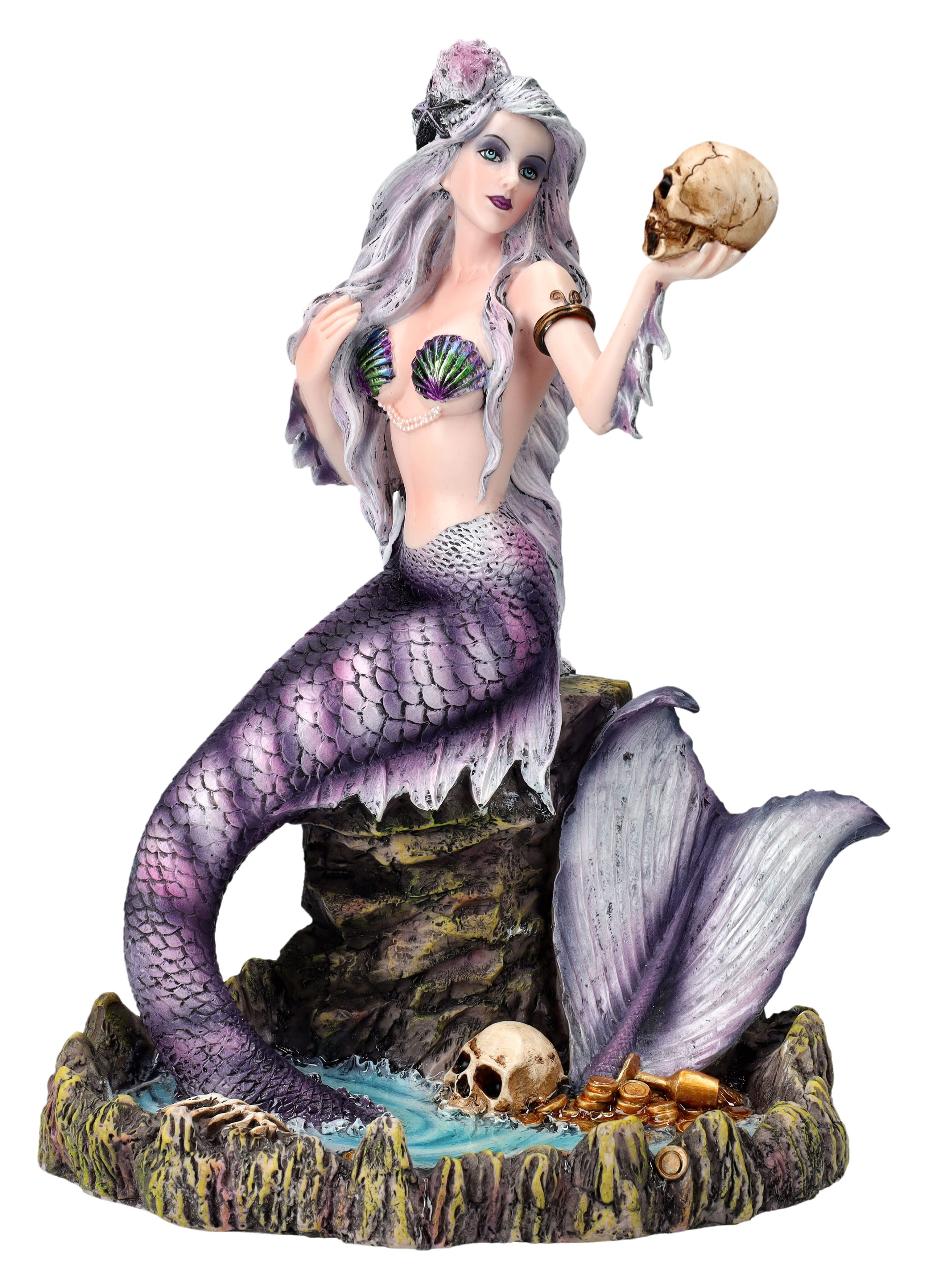 Figuren Shop GmbH Fantasy-Figur Meerjungfrauen Figur - Gothana mit Schädel - Fantasy Gothik Dekofigur