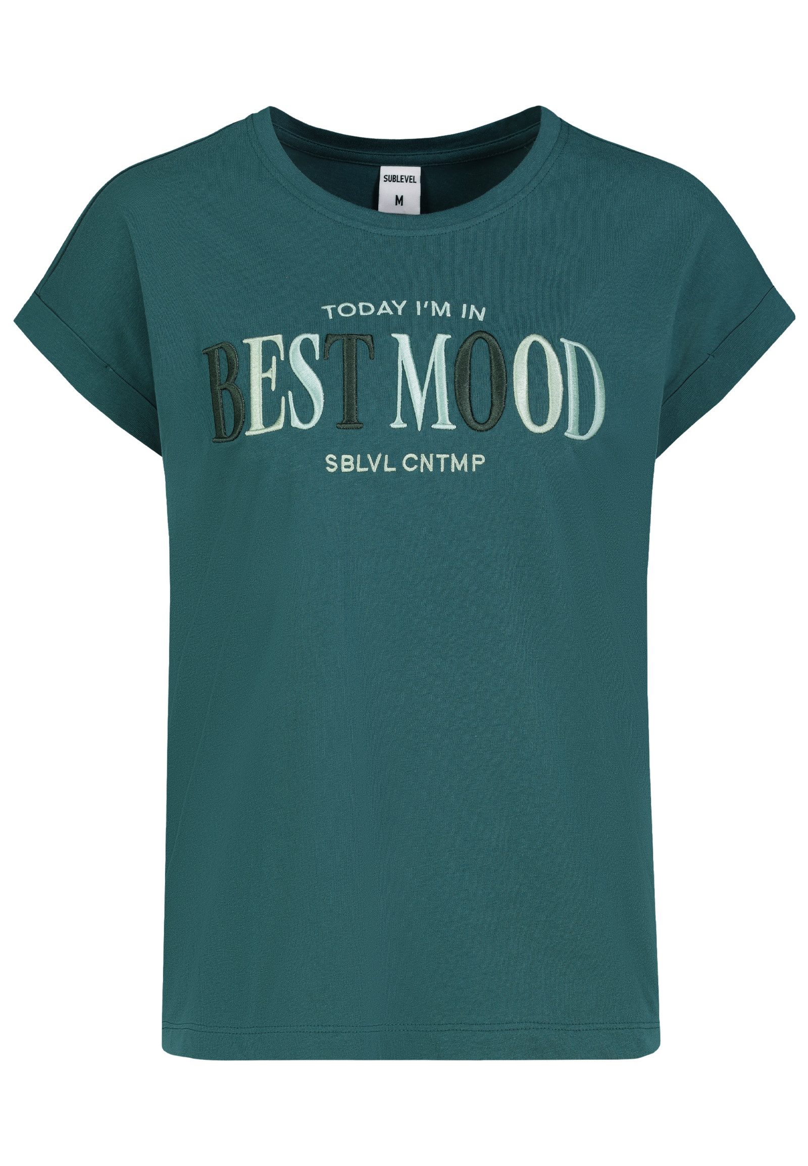 SUBLEVEL T-Shirt Minimalistischer Schriftzug Rundhals für Damen (1-tlg) Baumwolle Normal Fit Rundhals Kurzarm Spruch atmungsaktiv