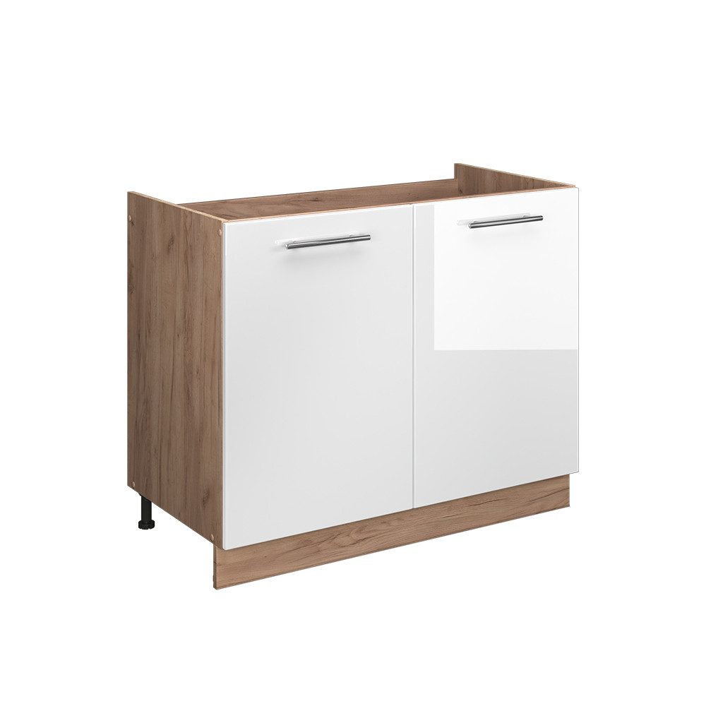 Vicco Unterschrank Fame-Line, Weiß Hochglanz/Goldkraft Eiche, 100 cm ohne Arbeitsplatte (1-St)
