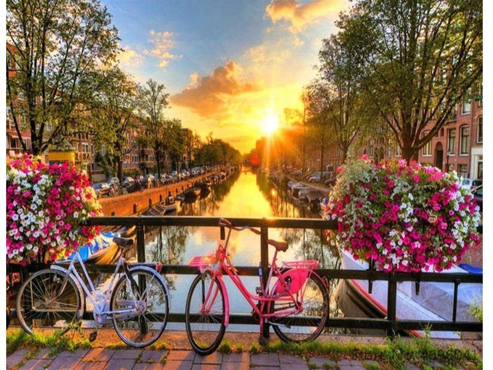 Rötting Design Malen nach Zahlen Diamond Painting Set 5d DIY Motiv romantische Brücke mit Fahrrad (Komplett-Set), Diamond Painting Vollbild, Lieferung enthält alle Utensilien