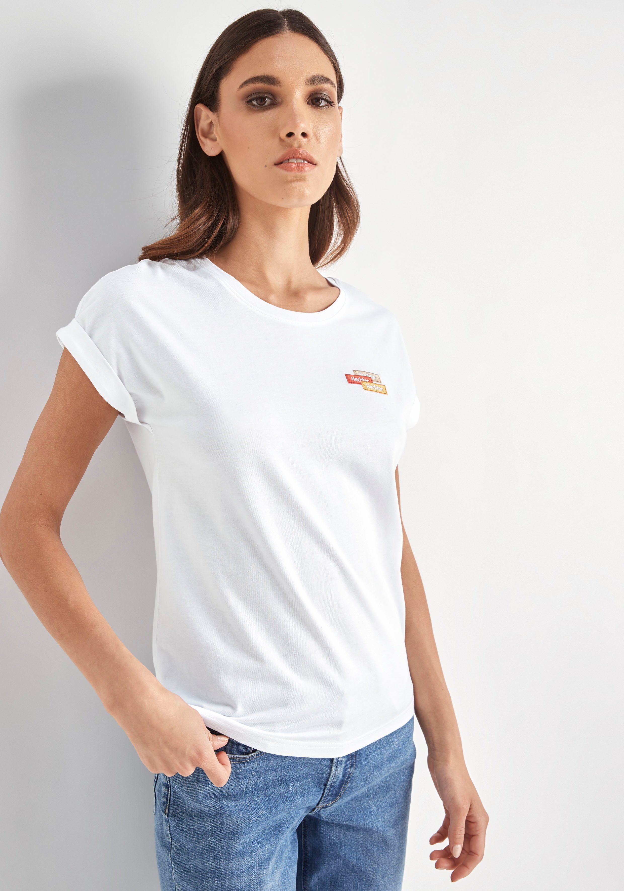 PARIS dezenter T-Shirt Logostickerei auf der Brust mit HECHTER