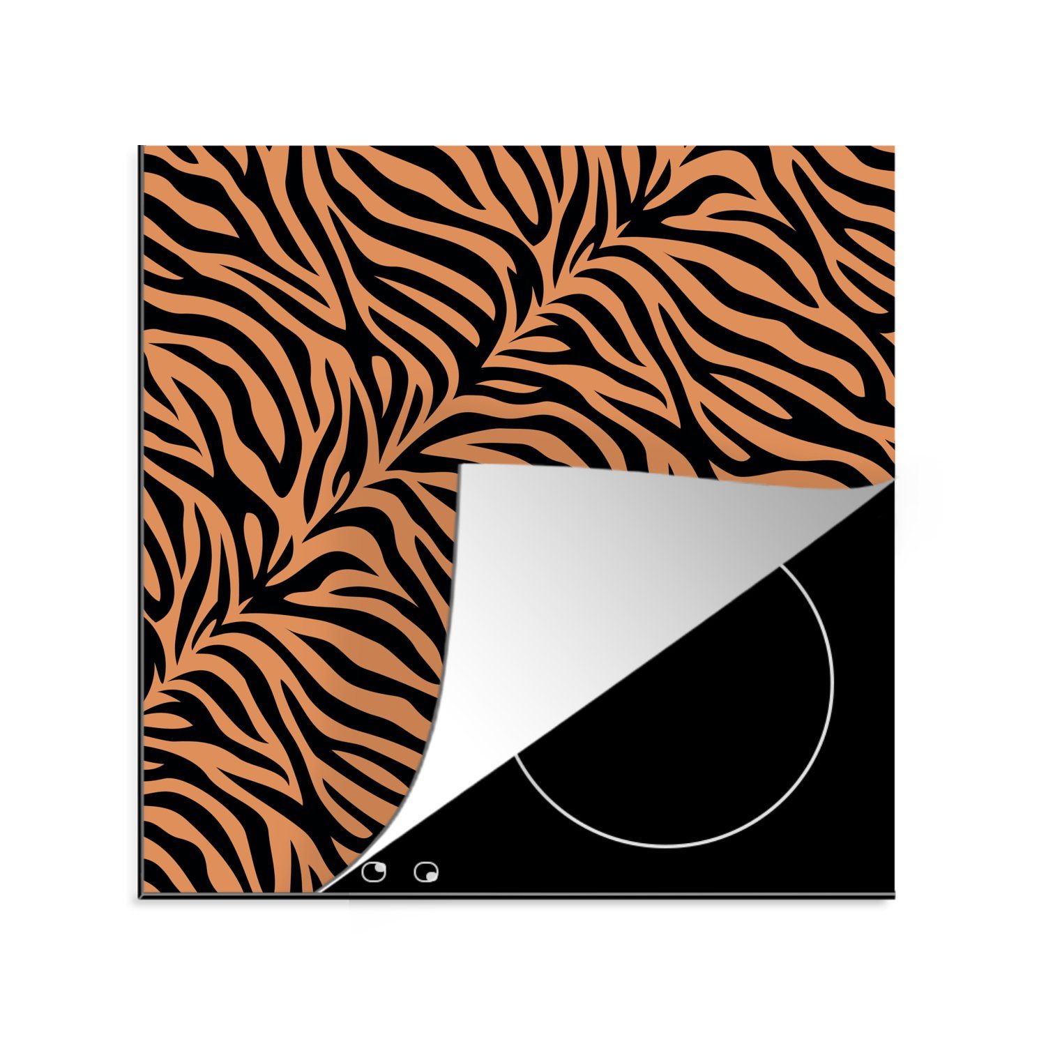 MuchoWow Herdblende-/Abdeckplatte Tigerdruck - Orange Arbeitsplatte (1 Vinyl, Schwarz, tlg), für - cm, Ceranfeldabdeckung, 78x78 küche