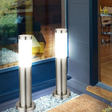 etc-shop LED Außen-Stehlampe, Leuchtmittel inklusive, Warmweiß, 3er Set LED Steh Lampen Garten Außenbereich Strahler Edelstahl