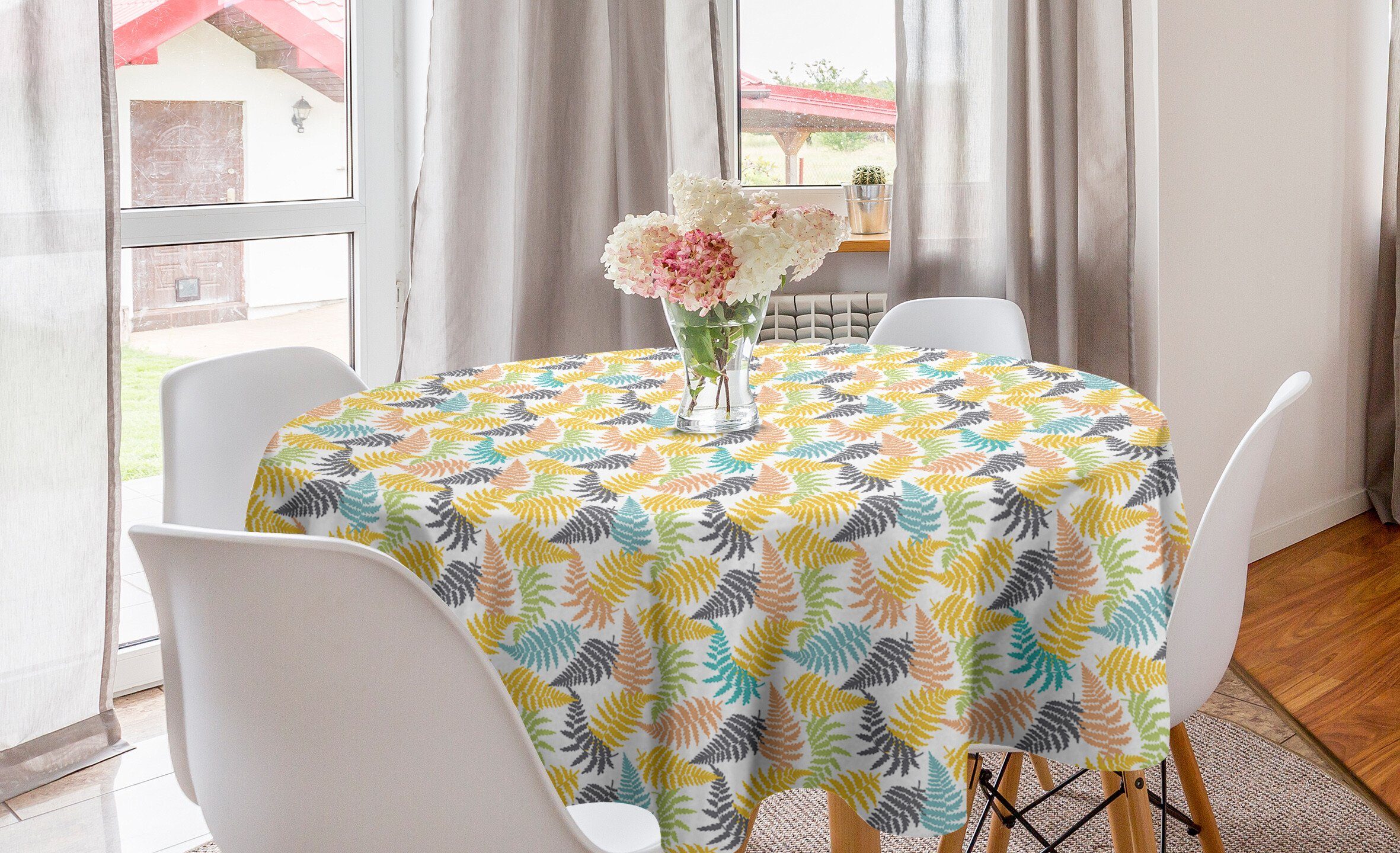 Abakuhaus Tischdecke Kreis Tischdecke Abdeckung für Esszimmer Küche Dekoration, Blätter Botanische tropische Pflanzen