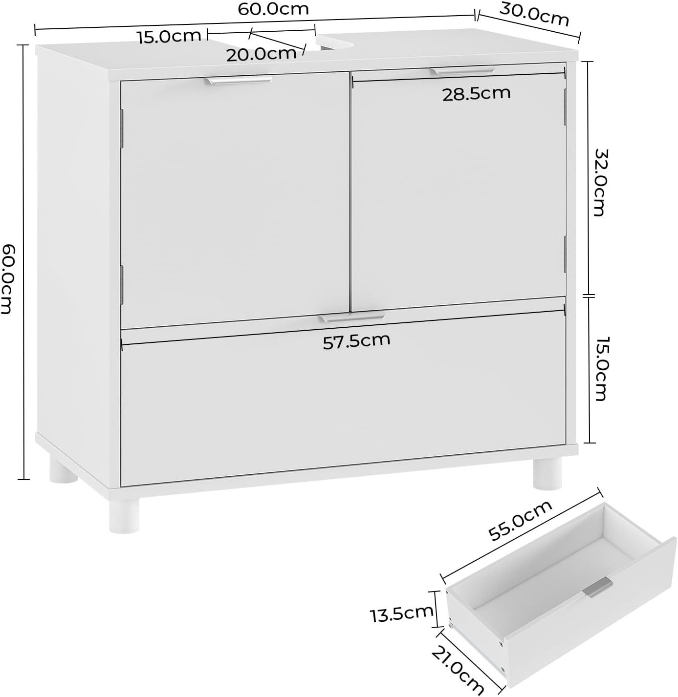 MSMASK Waschbeckenunterschrank Badezimmerschrank mit 2 Türen, 30 x 60 x 60 günstig online kaufen