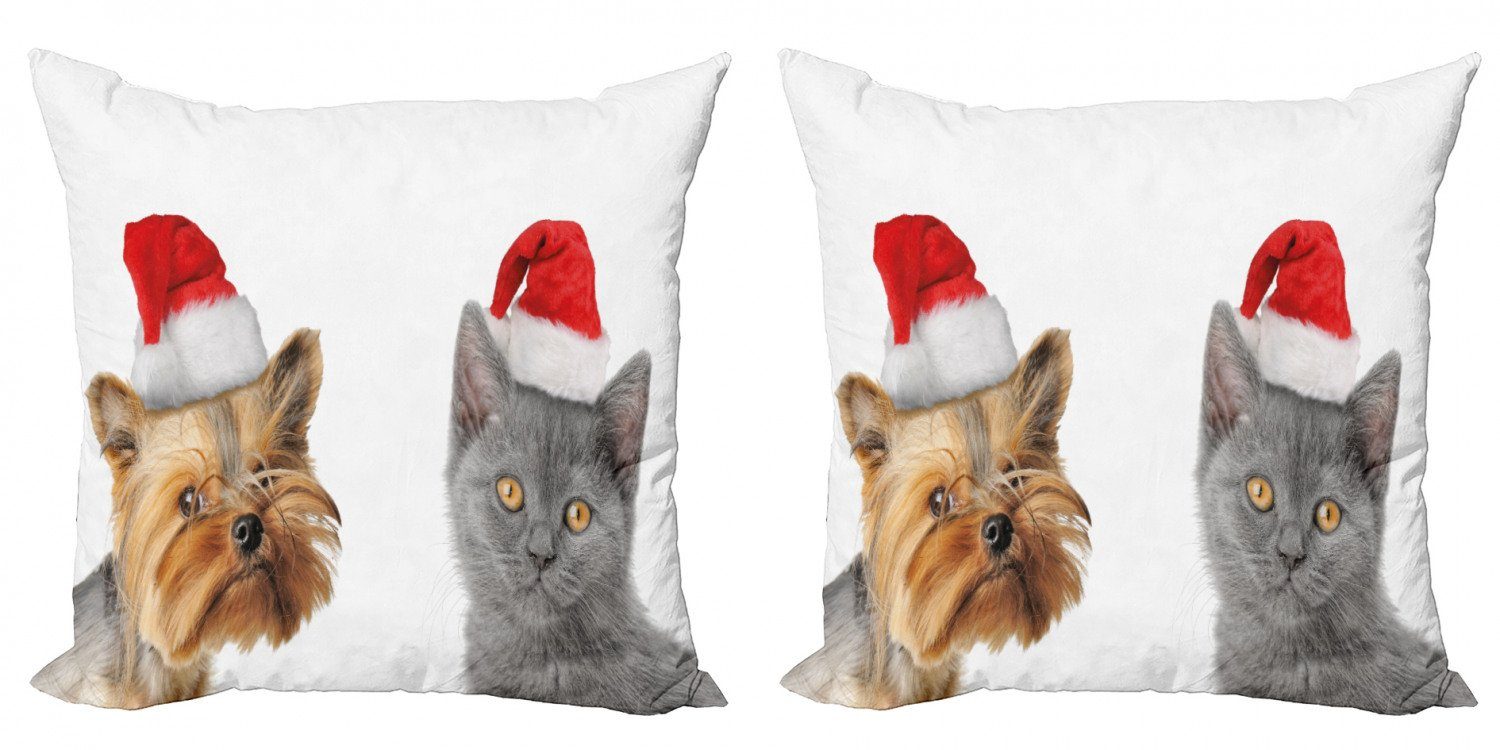 Kissenbezüge Modern Accent Doppelseitiger Digitaldruck, Abakuhaus (2 Stück), Weihnachten Katze Hund Weihnachtsmütze