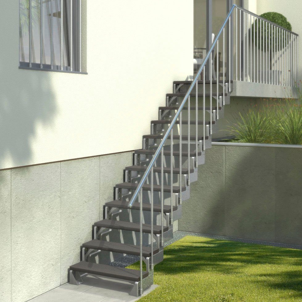 TRIMAX®-Stufen 264 bis Gardentop, Geschosshöhen Stufen cm, anthrazit, für Alu-Geländer Dolle 12 inkl. einseitigem Außentreppe offen,