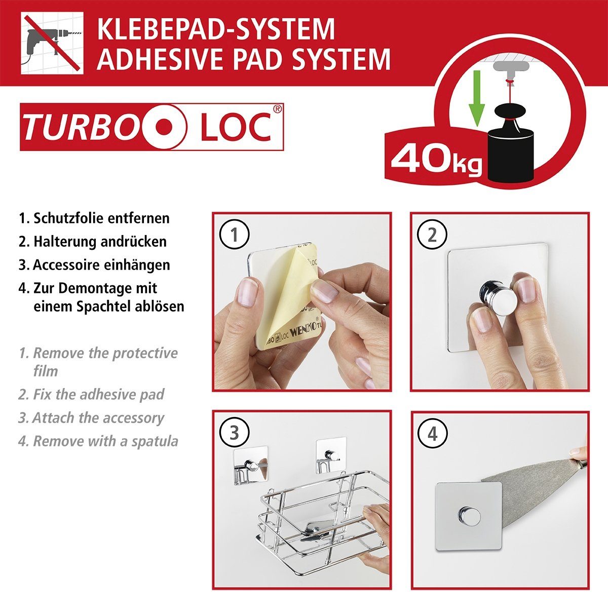 WENKO WC-Garnitur Turbo-Loc Quadro, (1-tlg), ohne Bohren – Bild 5 von 5