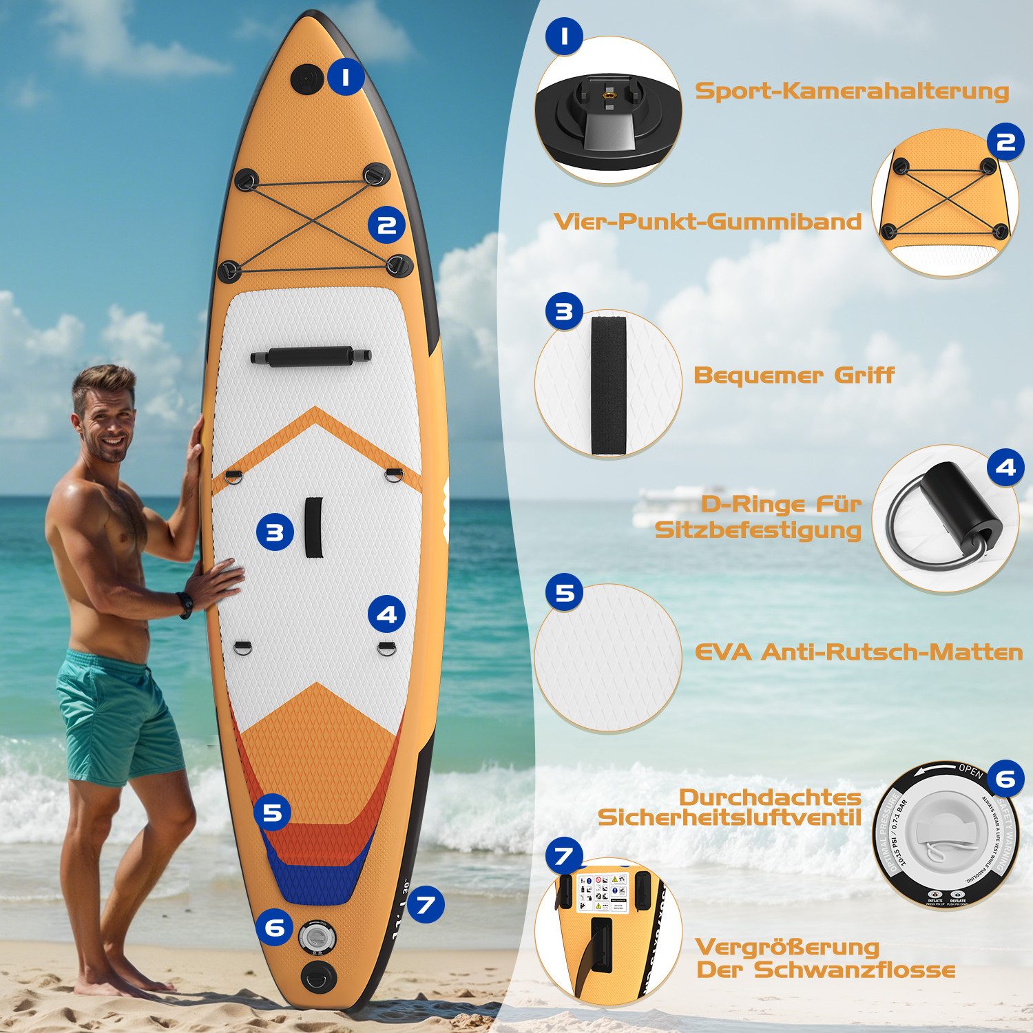 HOMALL Inflatable SUP-Board Stand-Up Paddle Board 330*78*15cm Tragkraft bis 130Kg, (2in1 Aufblasbares,Action-Cam-Halterung)