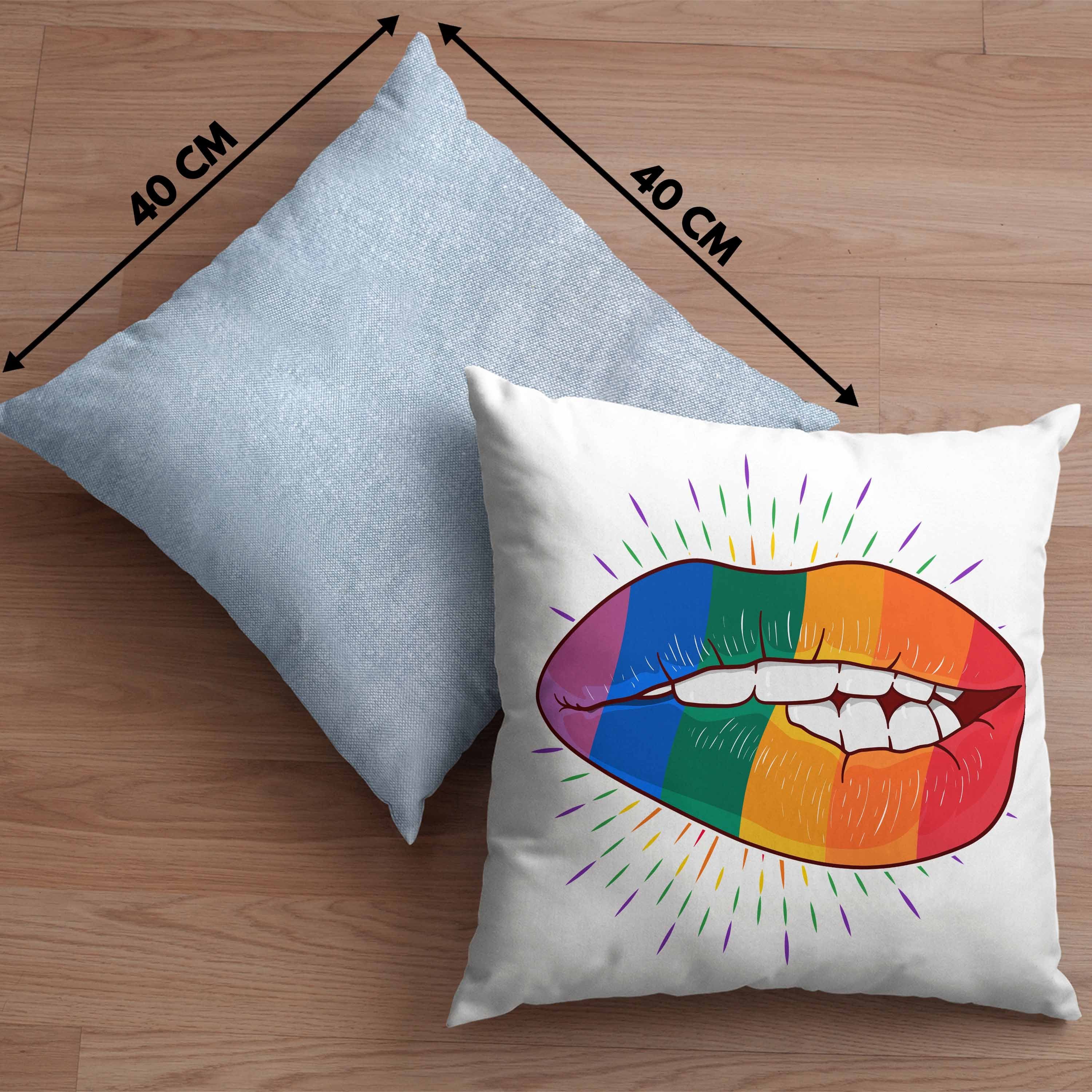 Geschenk Lesben Bunte Kissen 40x40 LGBT Dekokissen Lippe Regenbogen Dekokissen Lustige Transgender Trendation Schwule Trendation Grafik mit für Regenbogen - Füllung Blau