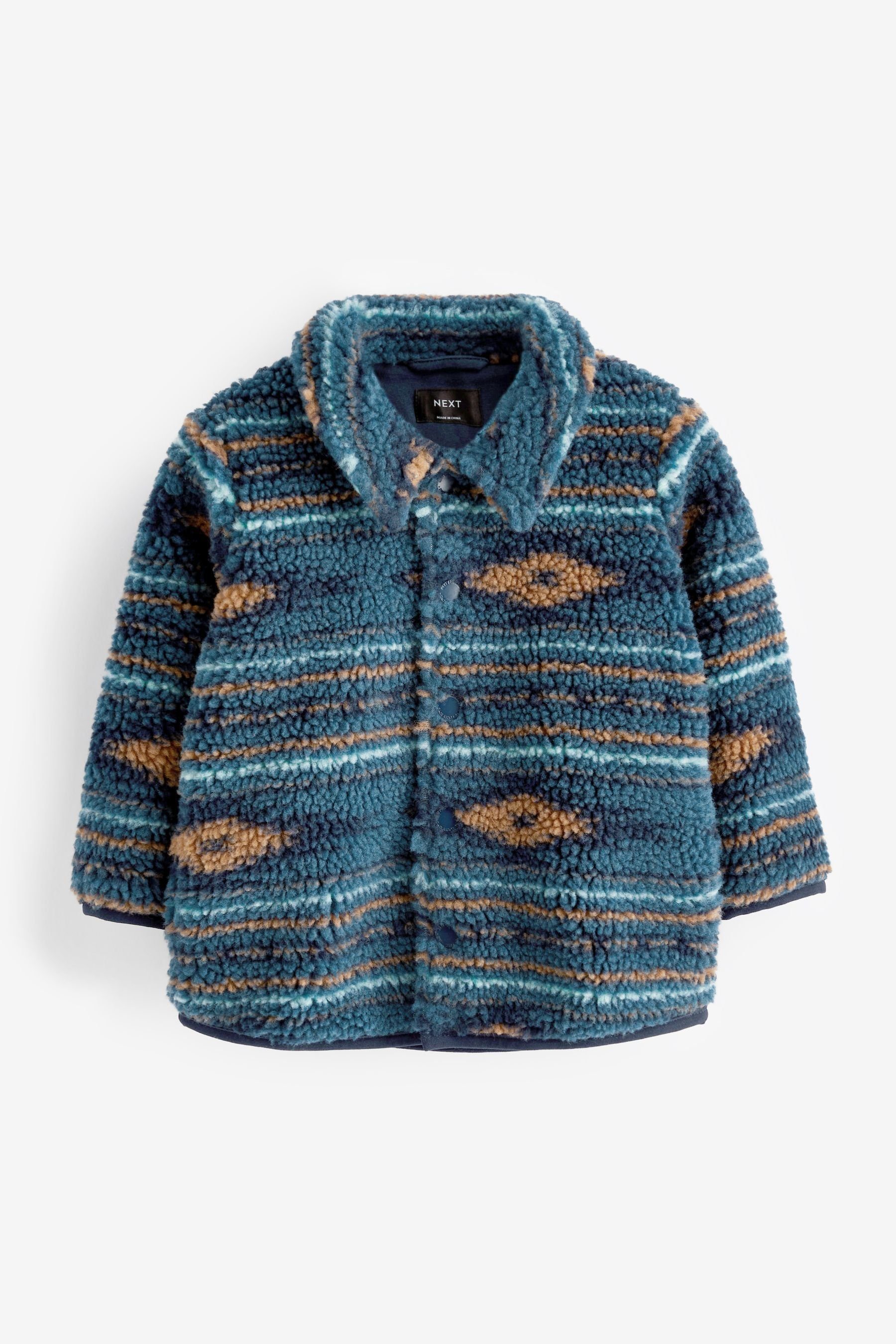 Next (1-tlg) Blue Teddykunstfell-Hemdjacke Fleecehemd Pattern