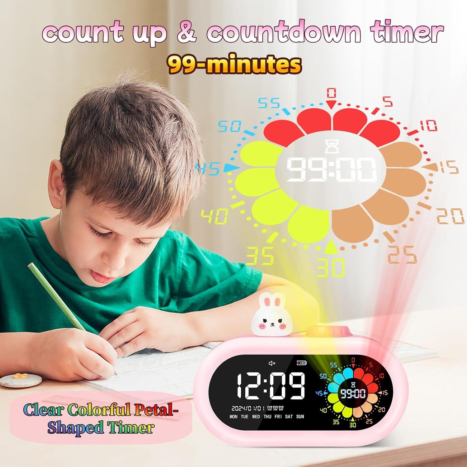 FELIXLEO Intervall-Timer Digitaluhr Tisch Akku Timer Kinder Schule Reise kabellos 2000mAh. (1-St)
