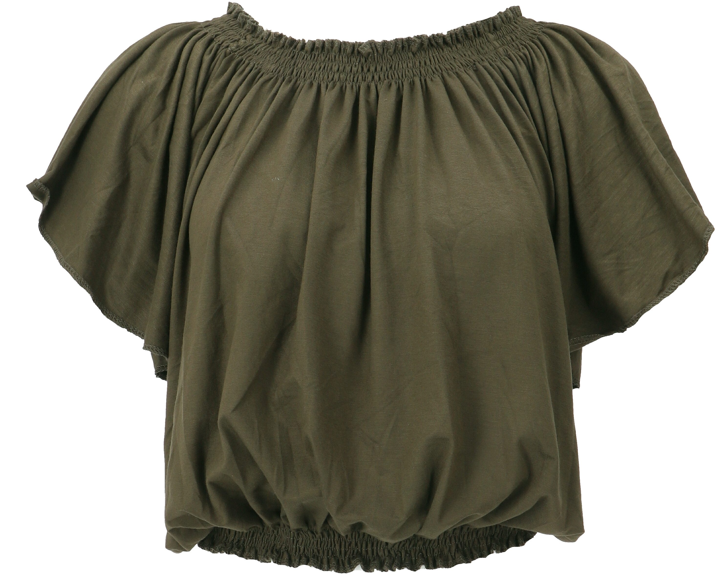 Guru-Shop T-Shirt Schulterfreies Top, Carmen Shirt - olivgrün Festival, Eth günstig online kaufen