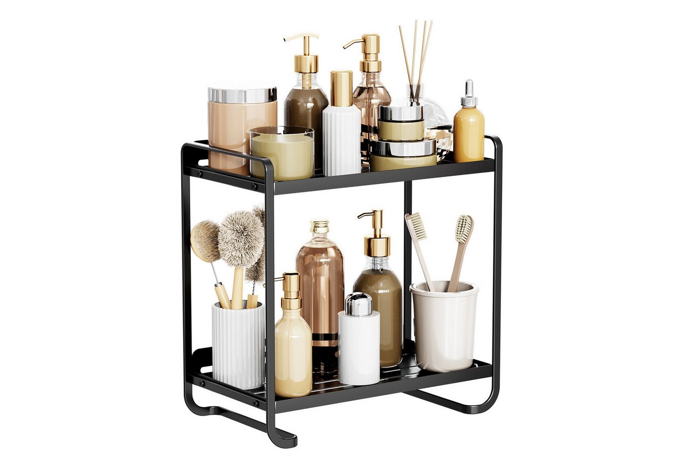 OSTWOLKE Make-Up Organizer für Schminktisch, 2-Stöckiger Badezimmer-Arbeitsplatten, Kosmetik-Aufbewahrungsregal, für Schlafzimmer
