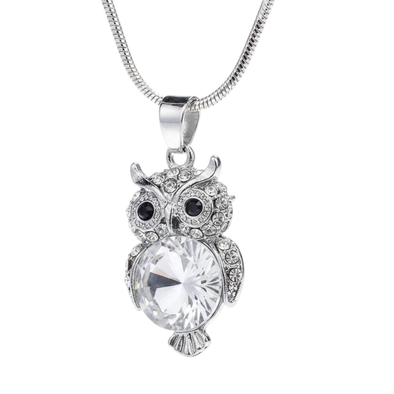 KARMA Kette mit Anhänger Eule Roségold, Silber od. Gold 47 cm Kristalle (1-tlg., Damenhalskette modern Geschenk für Frauen), Damen Eulenkette Halskette
