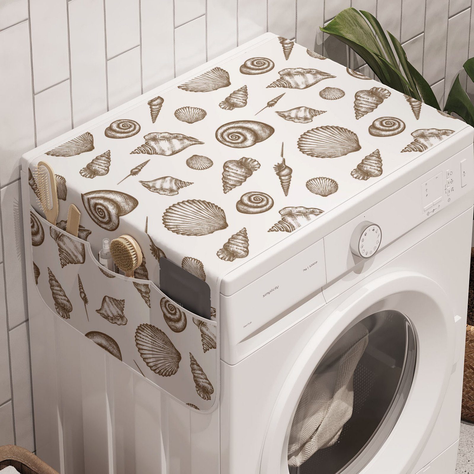 Seashell Anti-Rutsch-Stoffabdeckung Waschmaschine Nautisch Badorganizer Hand Abakuhaus und Trockner, Motive Drawn für