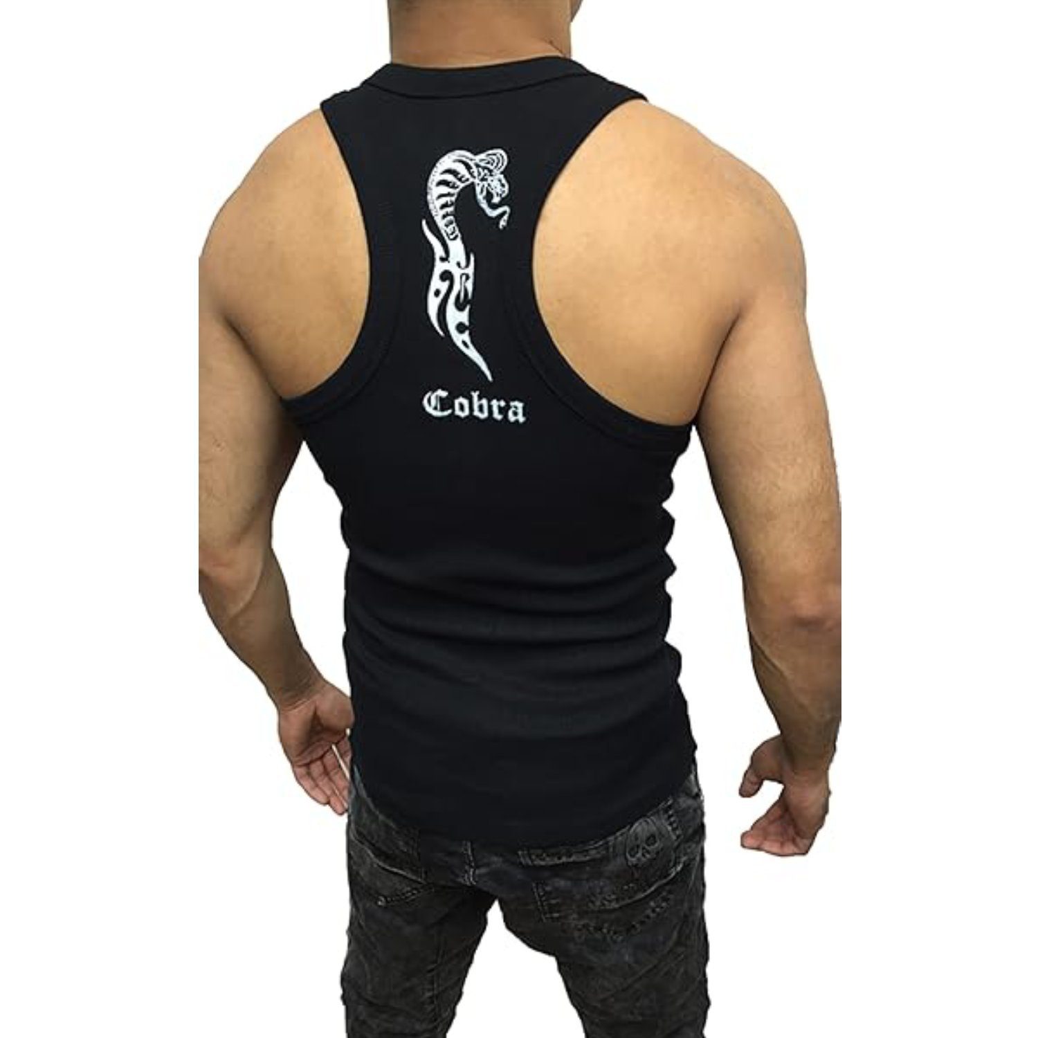 Gym Schwarz Herren Training Sport Muskelshirt Top Fitness Megaman T-Shirt Muskelshirt Jeans Tank