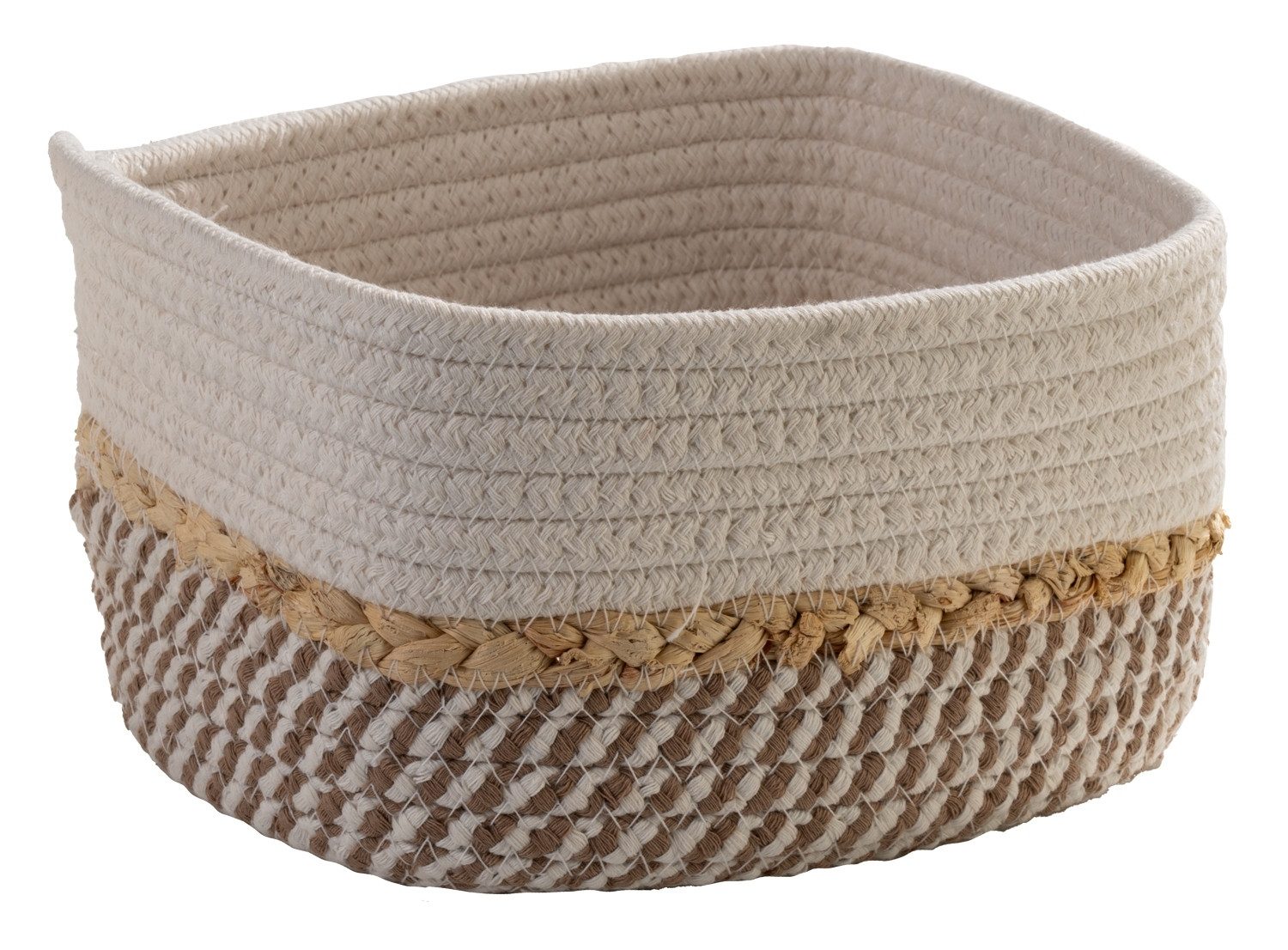 Home4You Aufbewahrungskorb, B 20 cm, H 12 m, T 15 cm, Beige, Weiß, (1 St), Baumwolle, ohne Griffe