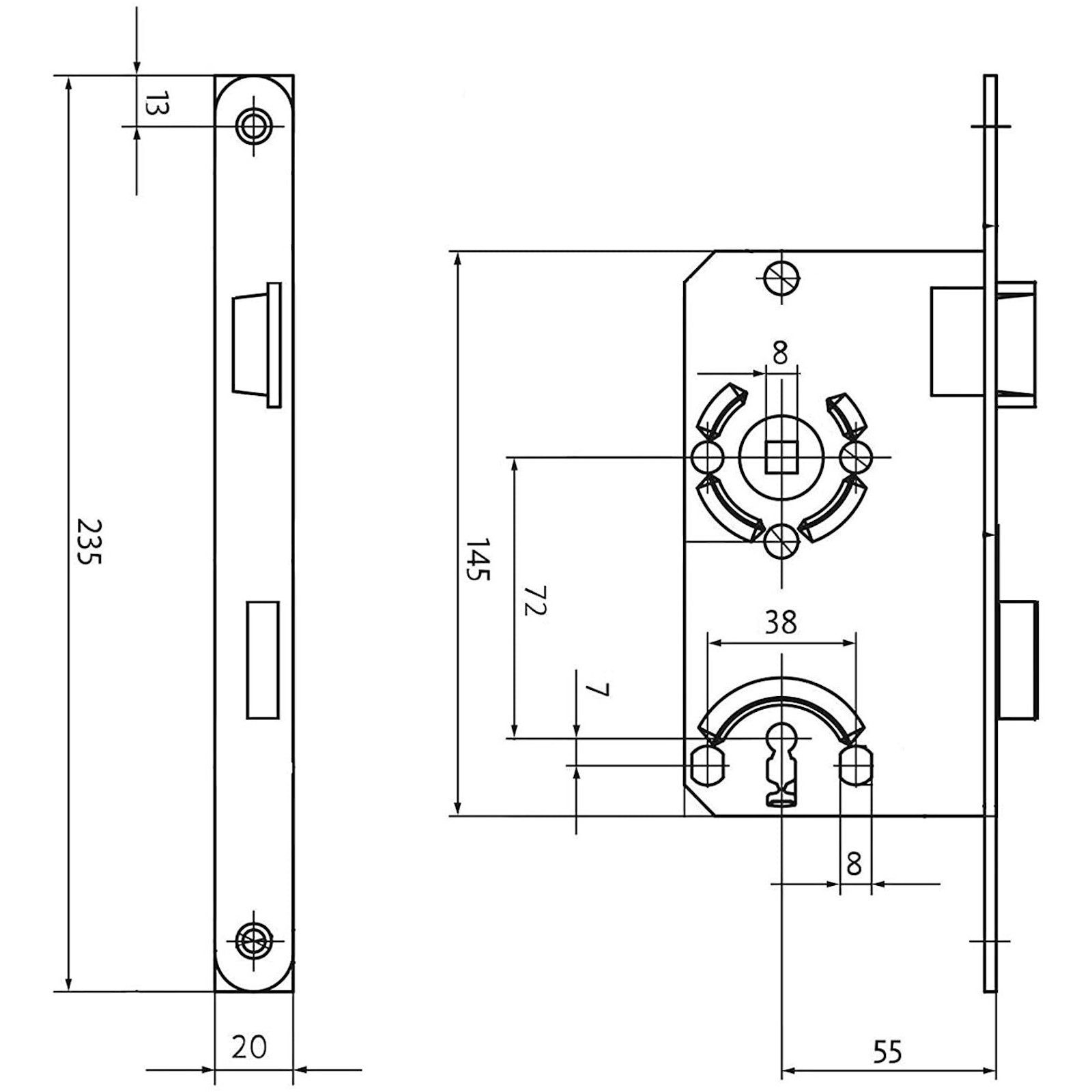 SO-TECH® Einsteckschloss Türschloss wahlweise Buntbart, WC oder Profilzylinder, Rechts, Buntbart BB, Dornmaß 55, St. 20r, 2150106