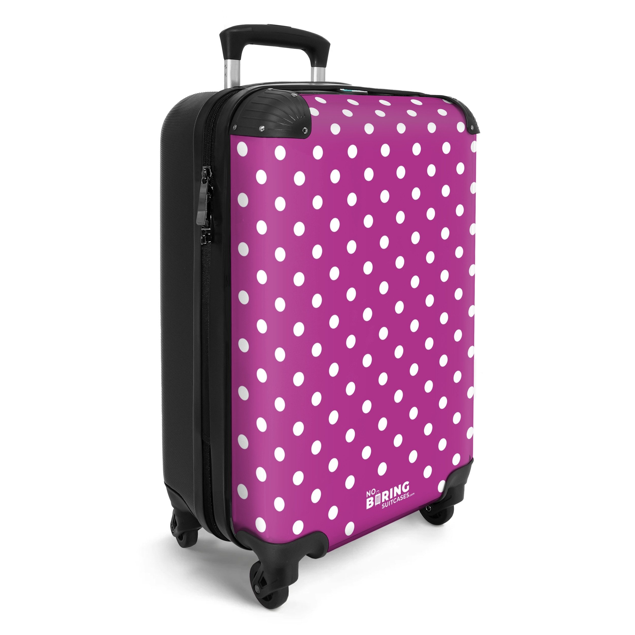 NoBoringSuitcases.com© Hartschalen-Trolley Weiße Punkte auf lila günstig online kaufen