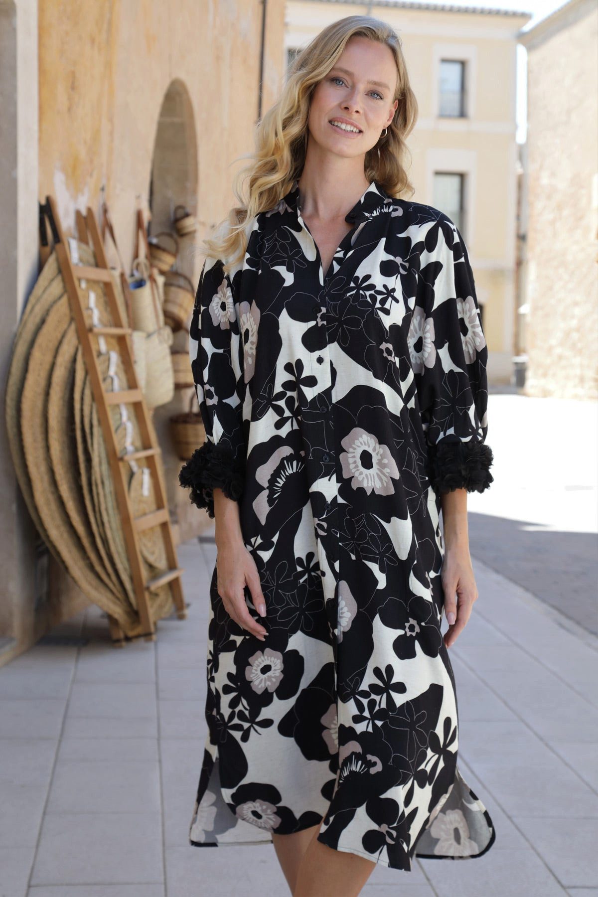 NADINE H Sommerkleid Nadine H Hemdkleid mit Blumenprint und 3D-Blumen/Rüsch günstig online kaufen