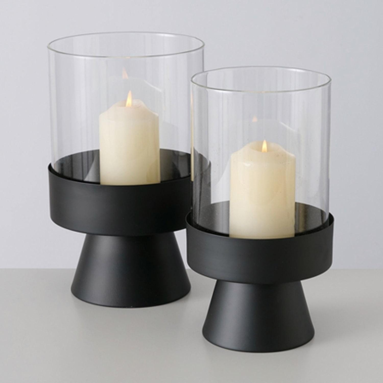 BOLTZE GRUPPE GmbH Windlicht PALLAS, Schwarz, Ø 19 cm, H 29 cm, mit Metallfuß (1 St), aus Glas