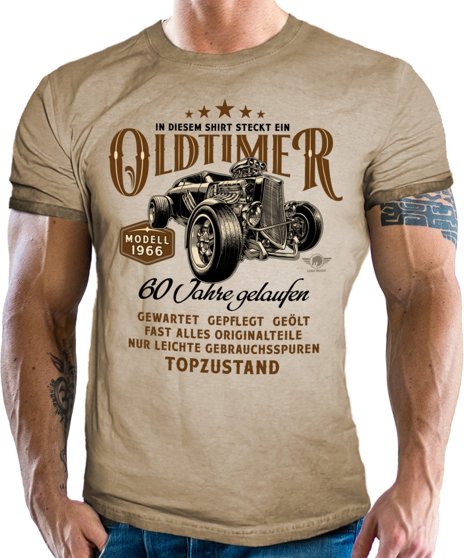 LOBO NEGRO® T-Shirt für Männer zum 60. Geburtstag Oldtimer Baujahr 1966 in Topzustand