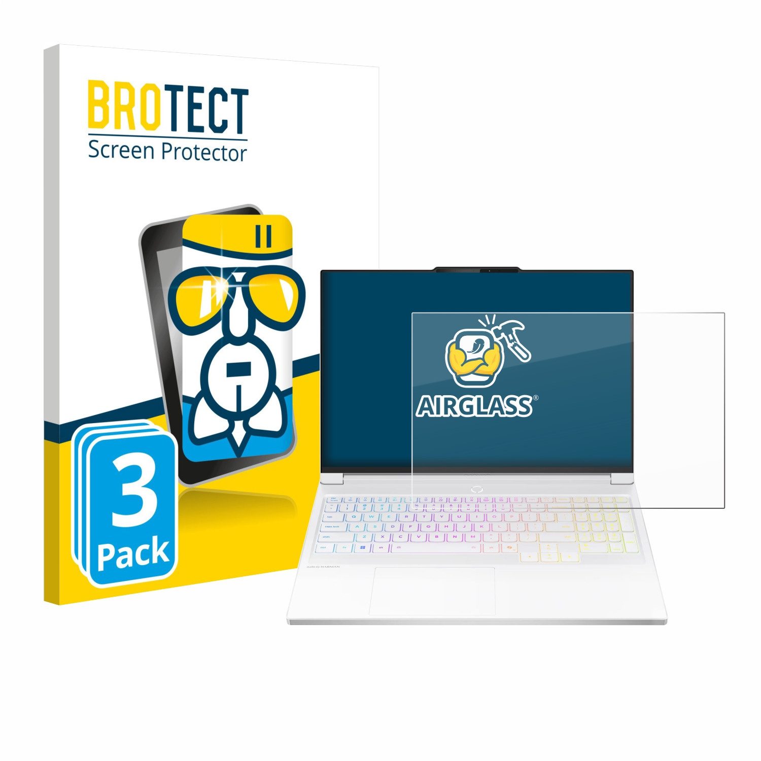 BROTECT Displayschutzglas Folie für Lenovo Legion 7i Gen 10 16", 3 Stück, Schutzfolie Glas Panzer Display Schutz klar